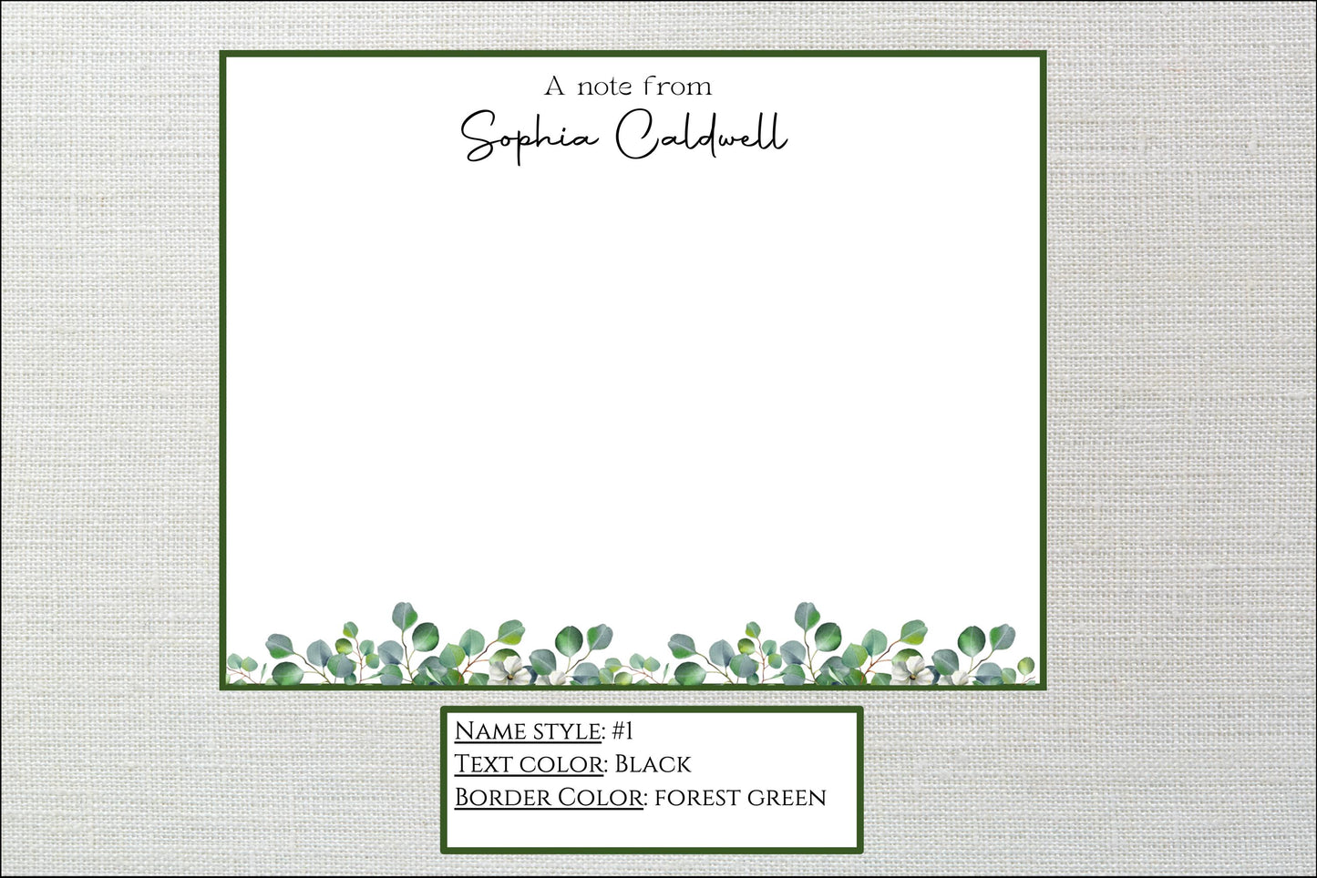 Personalized Stationery Eucalyptus Leaves, Set of custom stationery note cards with envelopes, Custom Stationery, Professional Stationery