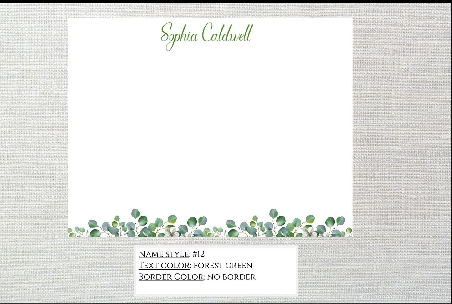 Personalized Stationery Eucalyptus Leaves, Set of custom stationery note cards with envelopes, Custom Stationery, Professional Stationery