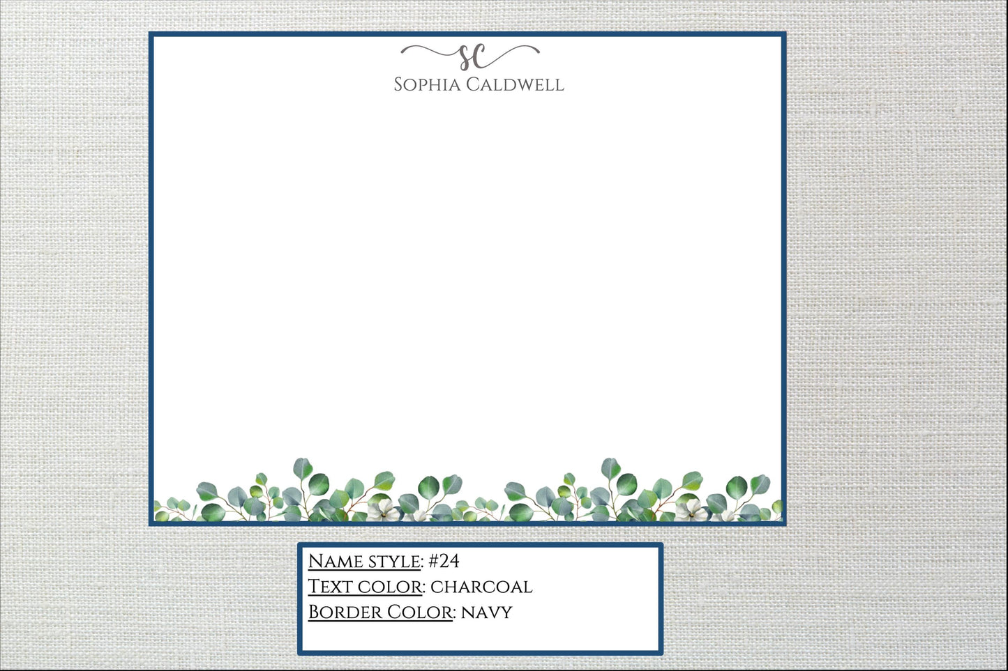 Personalized Stationery Eucalyptus Leaves, Set of custom stationery note cards with envelopes, Custom Stationery, Professional Stationery