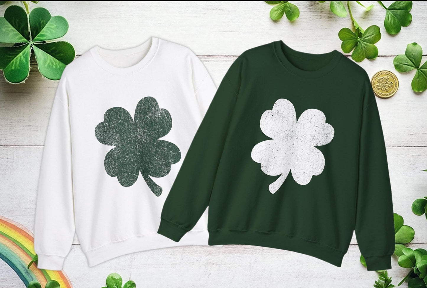 St Patrick's Day Shamrock Distressed Sweatshirt, Unisex Crewneck Jumper, Cozy Top for Irish Celebrations, Trendy Year-Round Casual Wear,