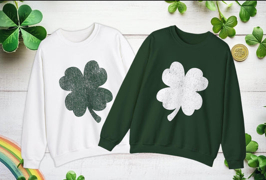 St Patrick's Day Shamrock Distressed Sweatshirt, Unisex Crewneck Jumper, Cozy Top for Irish Celebrations, Trendy Year-Round Casual Wear,