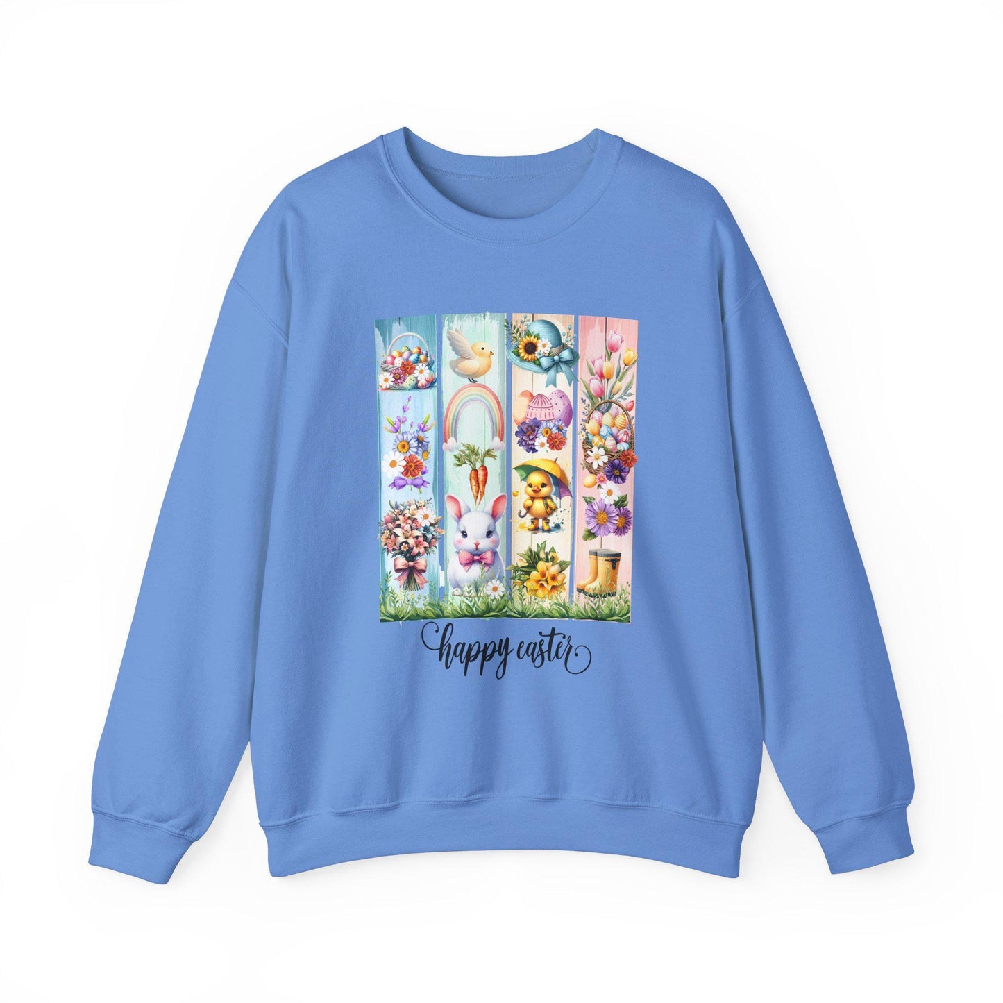Easter Crewneck Sweatshirt, Pastel Colorful Bunny Duckling Flowers Rainbow, Spring Holiday Jumper, Easter Egg Hunt, Unisex Pullover, Easter
