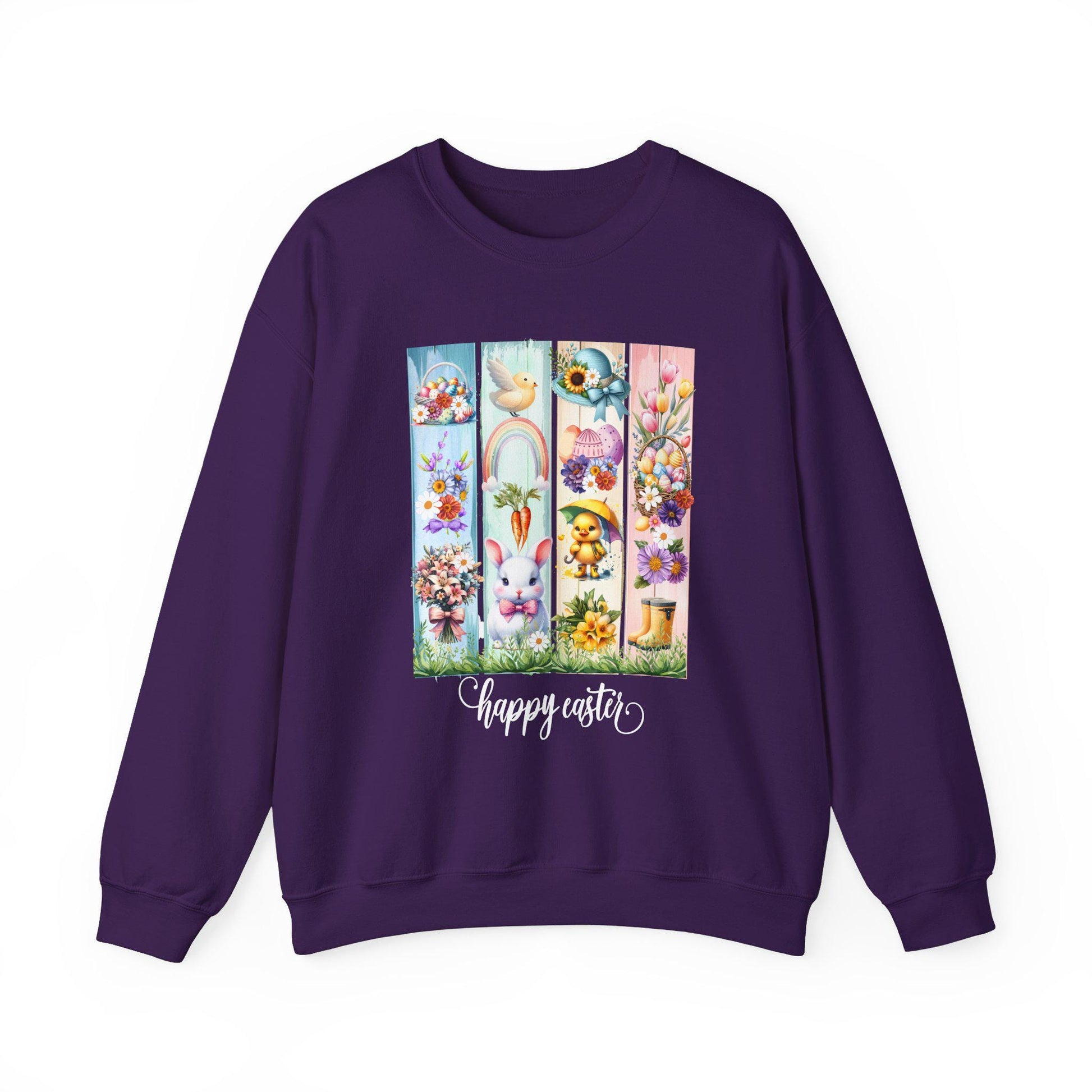Easter Crewneck Sweatshirt, Pastel Colorful Bunny Duckling Flowers Rainbow, Spring Holiday Jumper, Easter Egg Hunt, Unisex Pullover, Easter