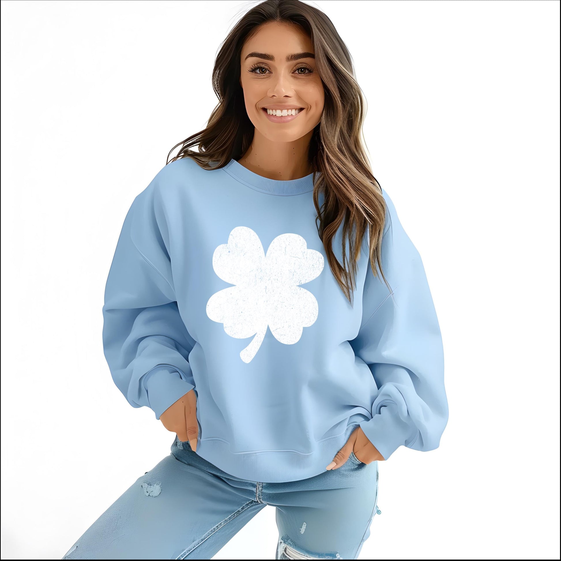 St Patrick's Day Shamrock Distressed Sweatshirt, Unisex Crewneck Jumper, Cozy Top for Irish Celebrations, Trendy Year-Round Casual Wear,