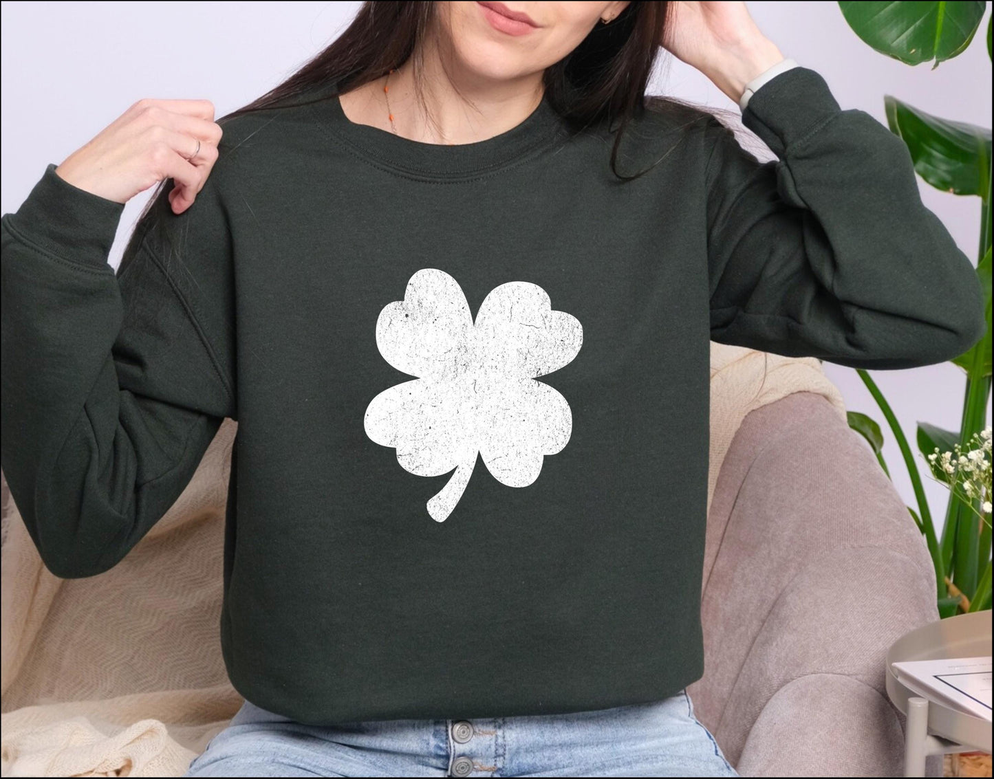 St Patrick's Day Shamrock Distressed Sweatshirt, Unisex Crewneck Jumper, Cozy Top for Irish Celebrations, Trendy Year-Round Casual Wear,