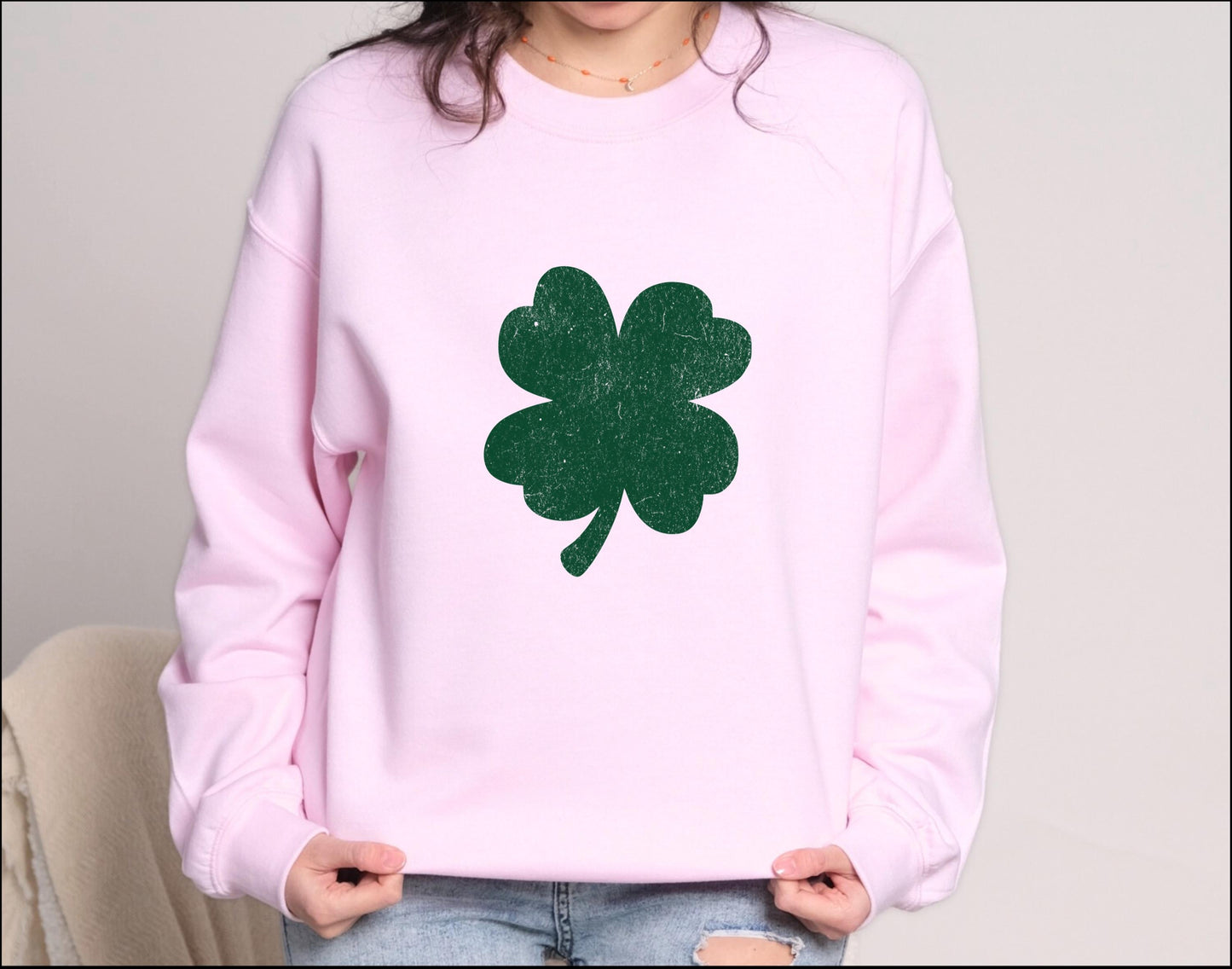 St Patrick's Day Shamrock Distressed Sweatshirt, Unisex Crewneck Jumper, Cozy Top for Irish Celebrations, Trendy Year-Round Casual Wear,