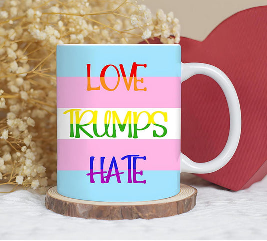 Transgender Rights Mug, Anti-hate Mug, Love Trumps Hate, LGBTQ Support, Pride Support Drinkware, Trevor Project, Transgender Law Center