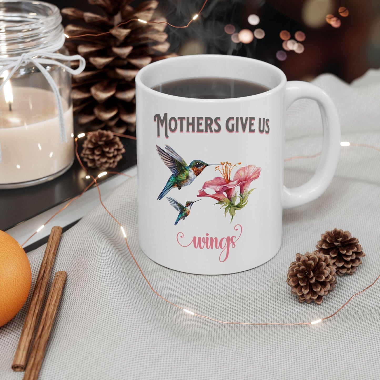 Hummingbird Mother's Day Ceramic Mug, Gift for Mom, Christmas Present, Birthday Gift, Motherhood Tribute Mug