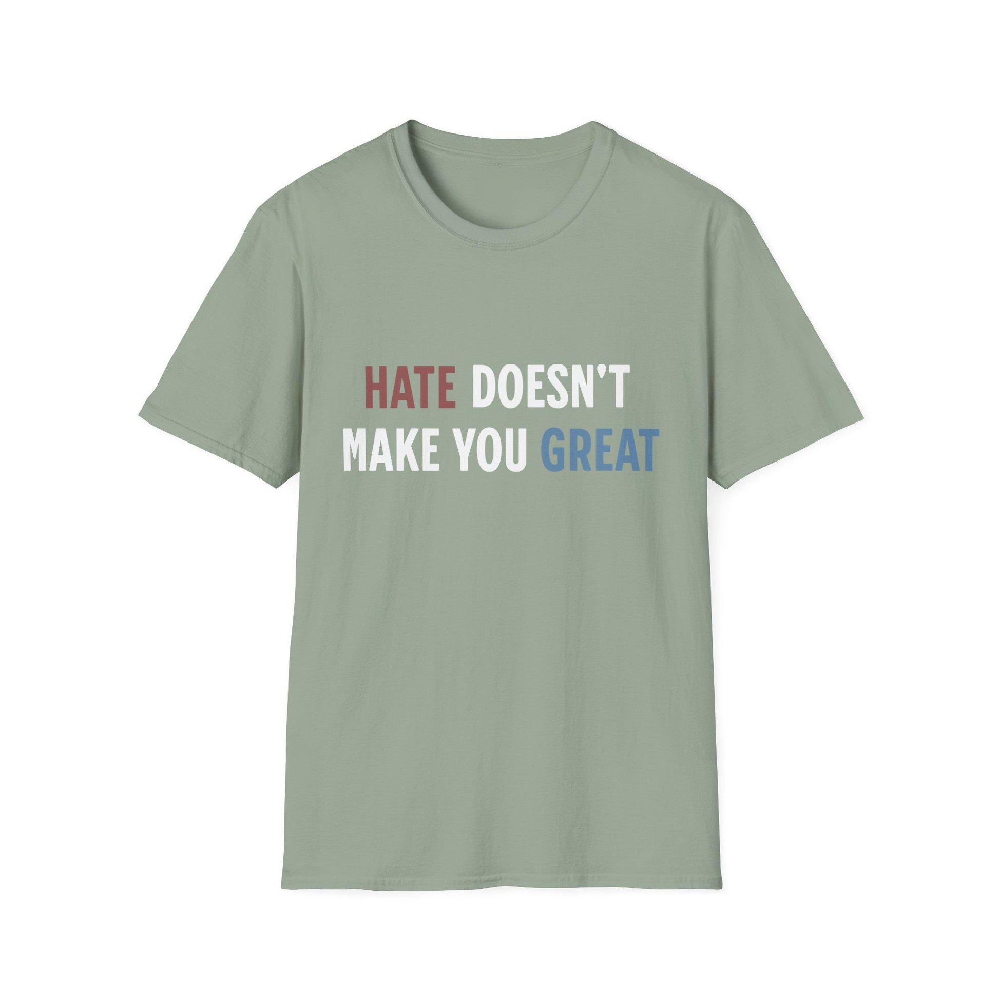 Hate Doesn't Make You Great Unisex Softstyle T-Shirt, Anti-Trump Shirt, Red White Blue Tee, Resist, Political Activist Gift, Protest Apparel