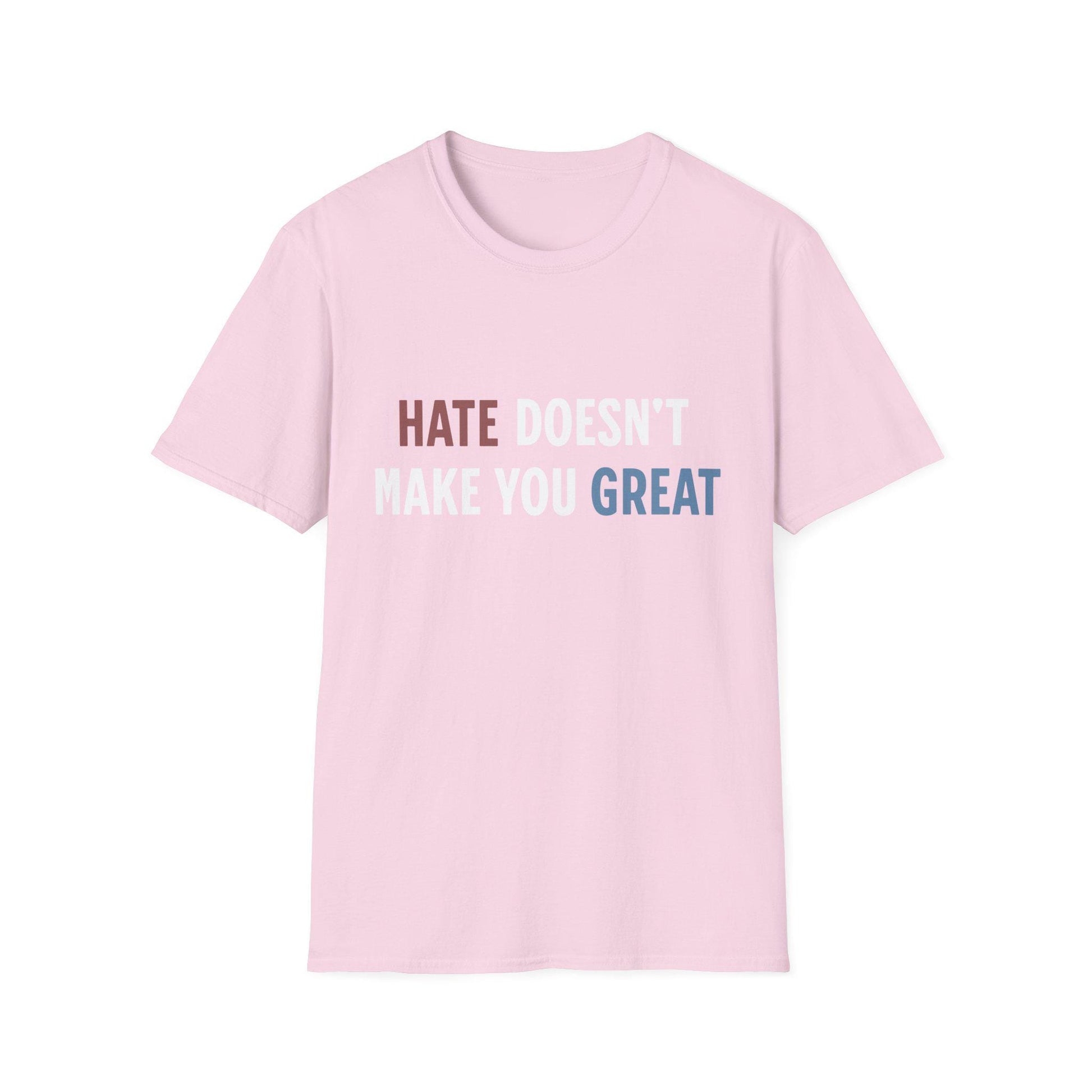 Hate Doesn't Make You Great Unisex Softstyle T-Shirt, Anti-Trump Shirt, Red White Blue Tee, Resist, Political Activist Gift, Protest Apparel