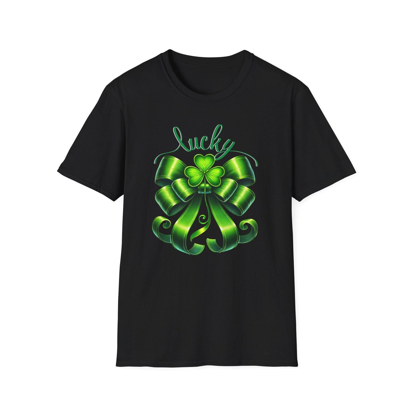 Lucky Shamrock Bow St. Patrick's Day T-Shirt, Saint Paddy's Top, Irish Luck Tee, Coquette Irish Tee, Whimsical Lucky Shirt