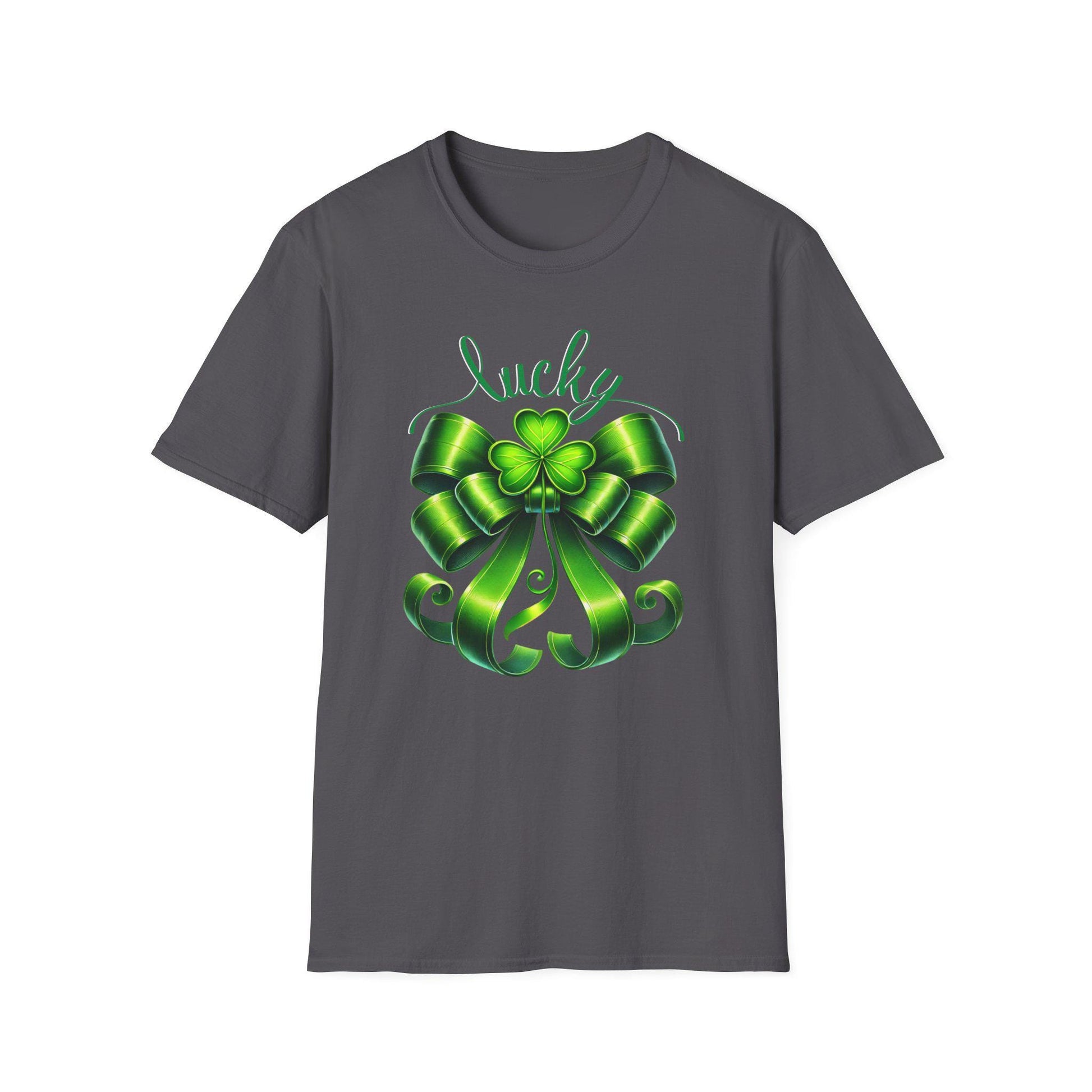 Lucky Shamrock Bow St. Patrick's Day T-Shirt, Saint Paddy's Top, Irish Luck Tee, Coquette Irish Tee, Whimsical Lucky Shirt