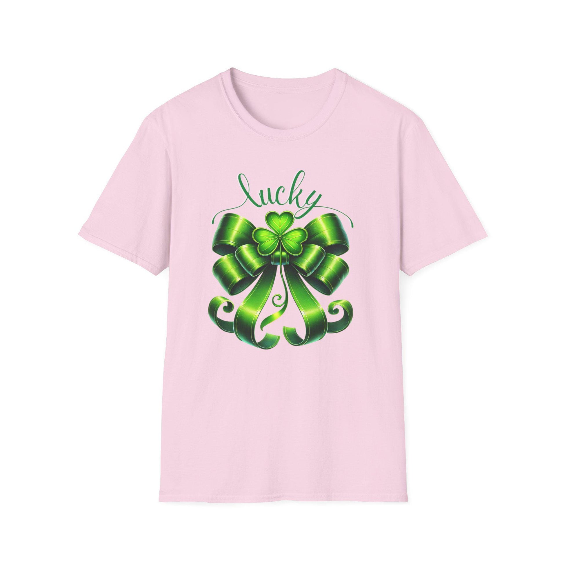 Lucky Shamrock Bow St. Patrick's Day T-Shirt, Saint Paddy's Top, Irish Luck Tee, Coquette Irish Tee, Whimsical Lucky Shirt