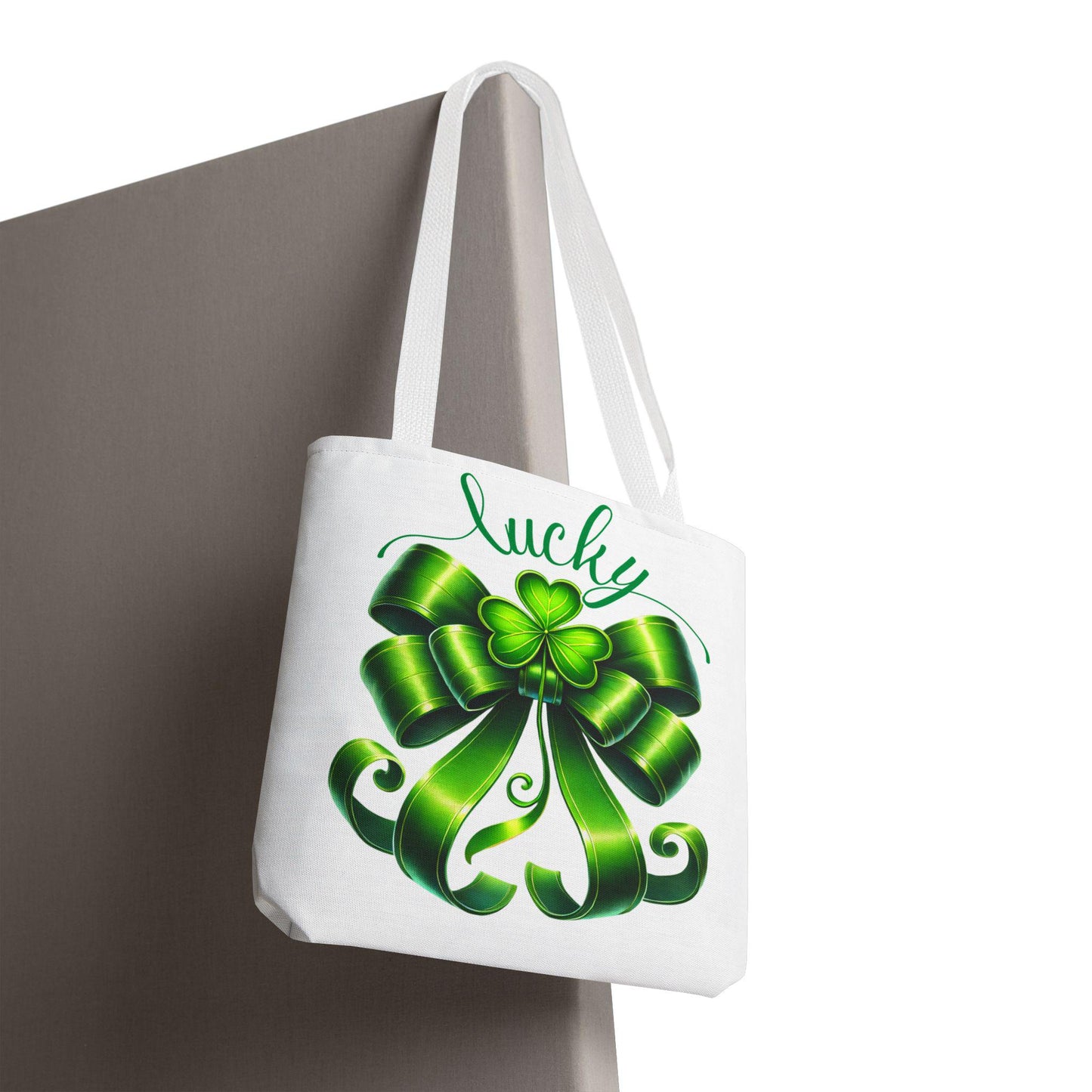 Tote Bag with Shamrock Bow, Lucky Irish Heritage Gift, St Patrick's Day Tote, Green Tote Bag, Ornate Bow Tote, Shamrock Tote Bag