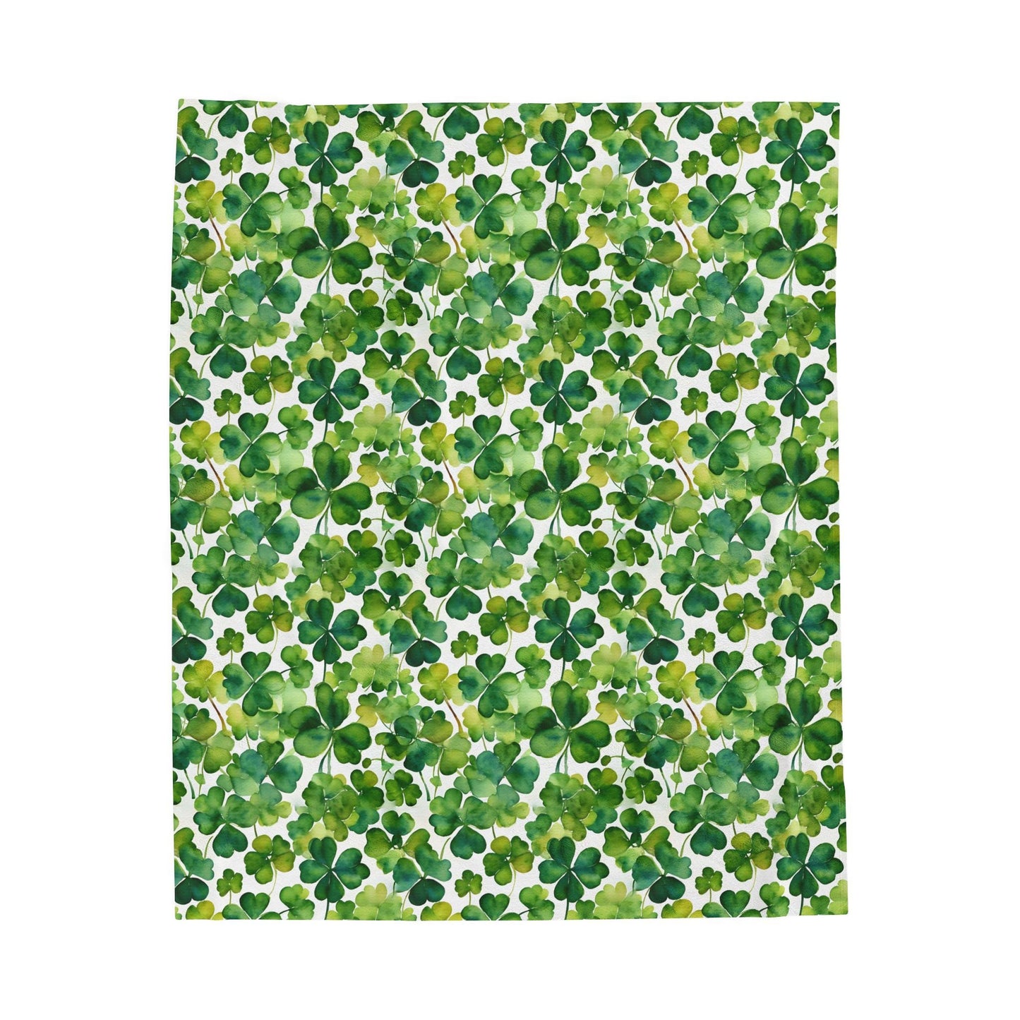 Velveteen Shamrock Plush Blanket, Watercolor Shamrocks Pattern, Cozy Throw Blanket, St Patrick's Day Decor, Two Sizes