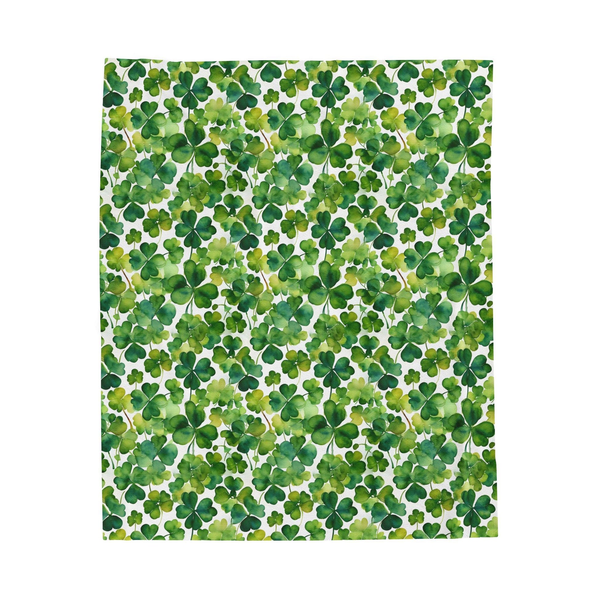 Velveteen Shamrock Plush Blanket, Watercolor Shamrocks Pattern, Cozy Throw Blanket, St Patrick's Day Decor, Two Sizes