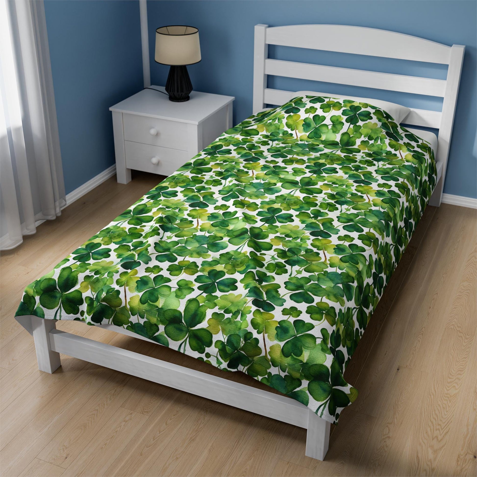 Velveteen Shamrock Plush Blanket, Watercolor Shamrocks Pattern, Cozy Throw Blanket, St Patrick's Day Decor, Two Sizes