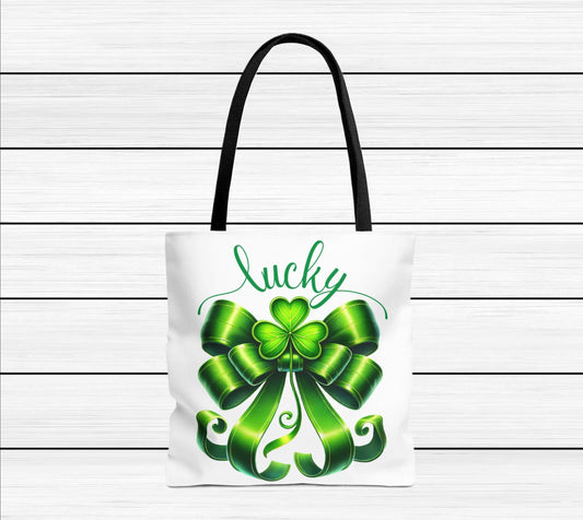 Tote Bag with Shamrock Bow, Lucky Irish Heritage Gift, St Patrick's Day Tote, Green Tote Bag, Ornate Bow Tote, Shamrock Tote Bag
