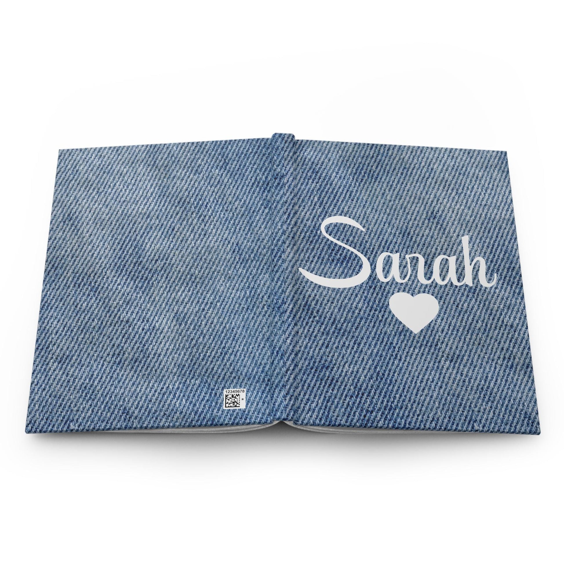 Denim Print Hardcover Journal, Personalized Name Matte Notebook, Gift for Writer, Scrapbook, Custom Diary