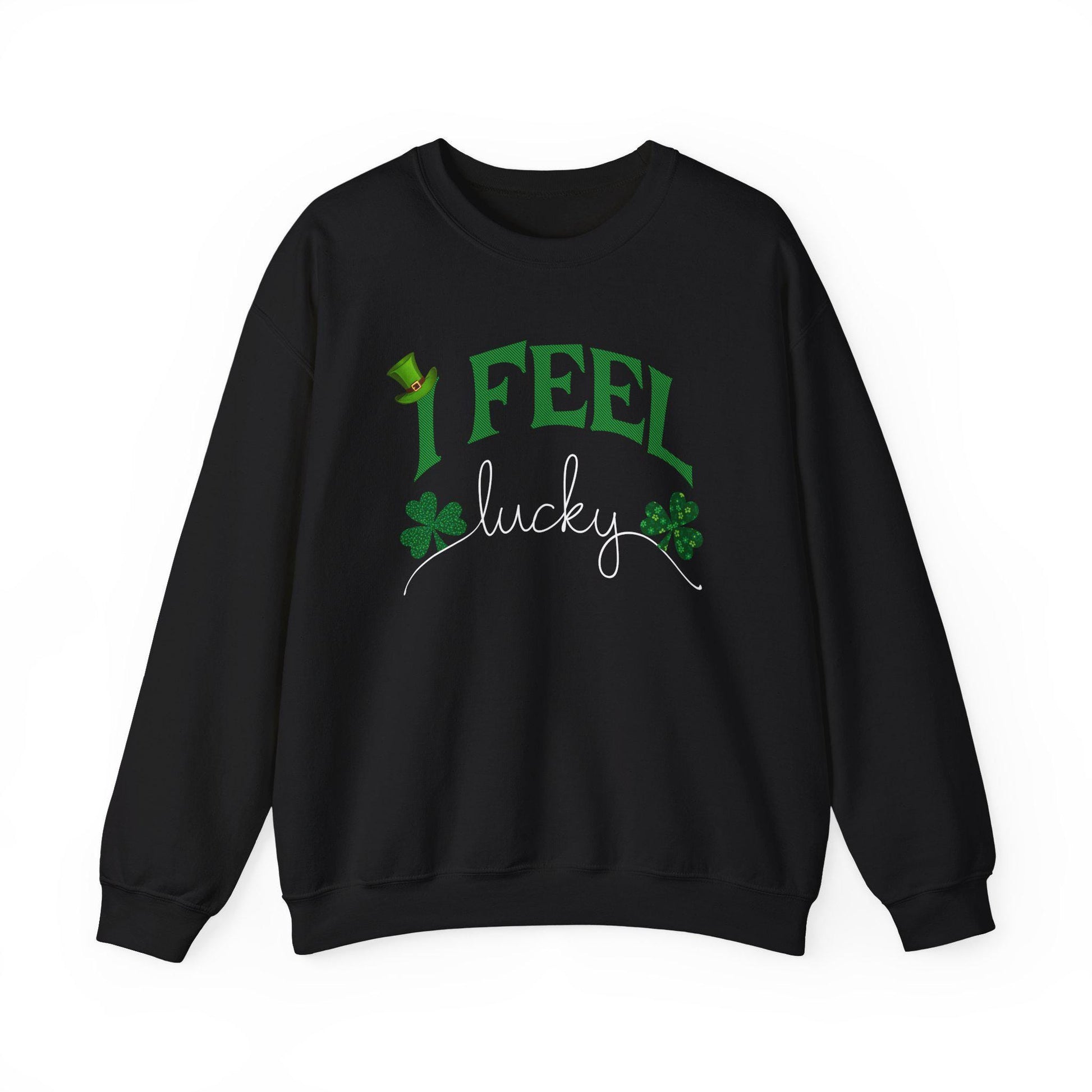 St Patrick's Day Unisex Sweatshirt, I Feel Lucky, Shamrock & Leprechaun Hat, Crewneck Jumper, Green Top, Lucky Charm, Irish Sweater