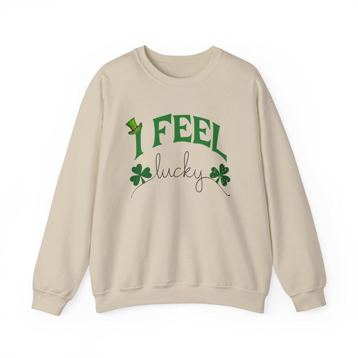 St Patrick's Day Unisex Sweatshirt, I Feel Lucky, Shamrock & Leprechaun Hat, Crewneck Jumper, Green Top, Lucky Charm, Irish Sweater