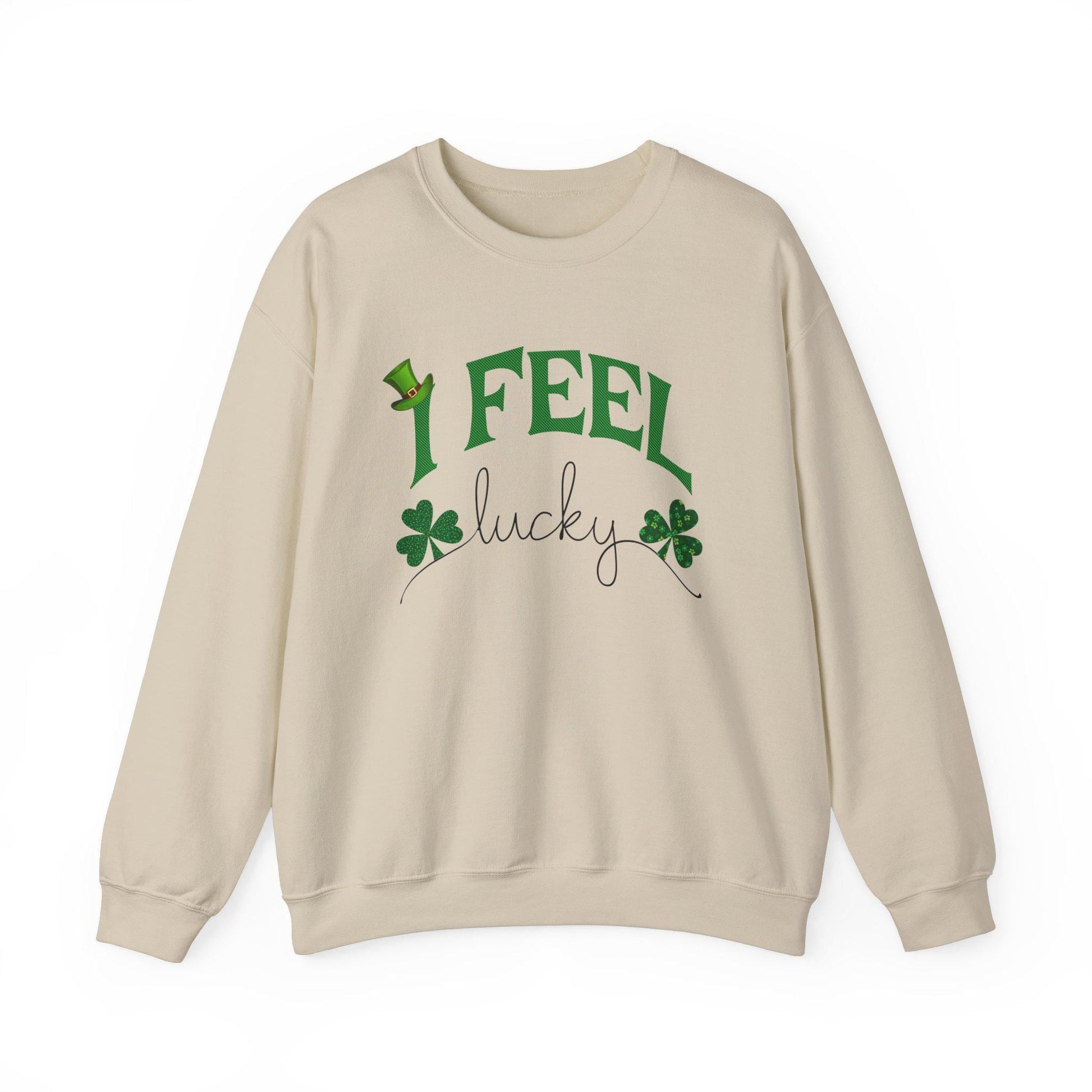 St Patrick's Day Unisex Sweatshirt, I Feel Lucky, Shamrock & Leprechaun Hat, Crewneck Jumper, Green Top, Lucky Charm, Irish Sweater