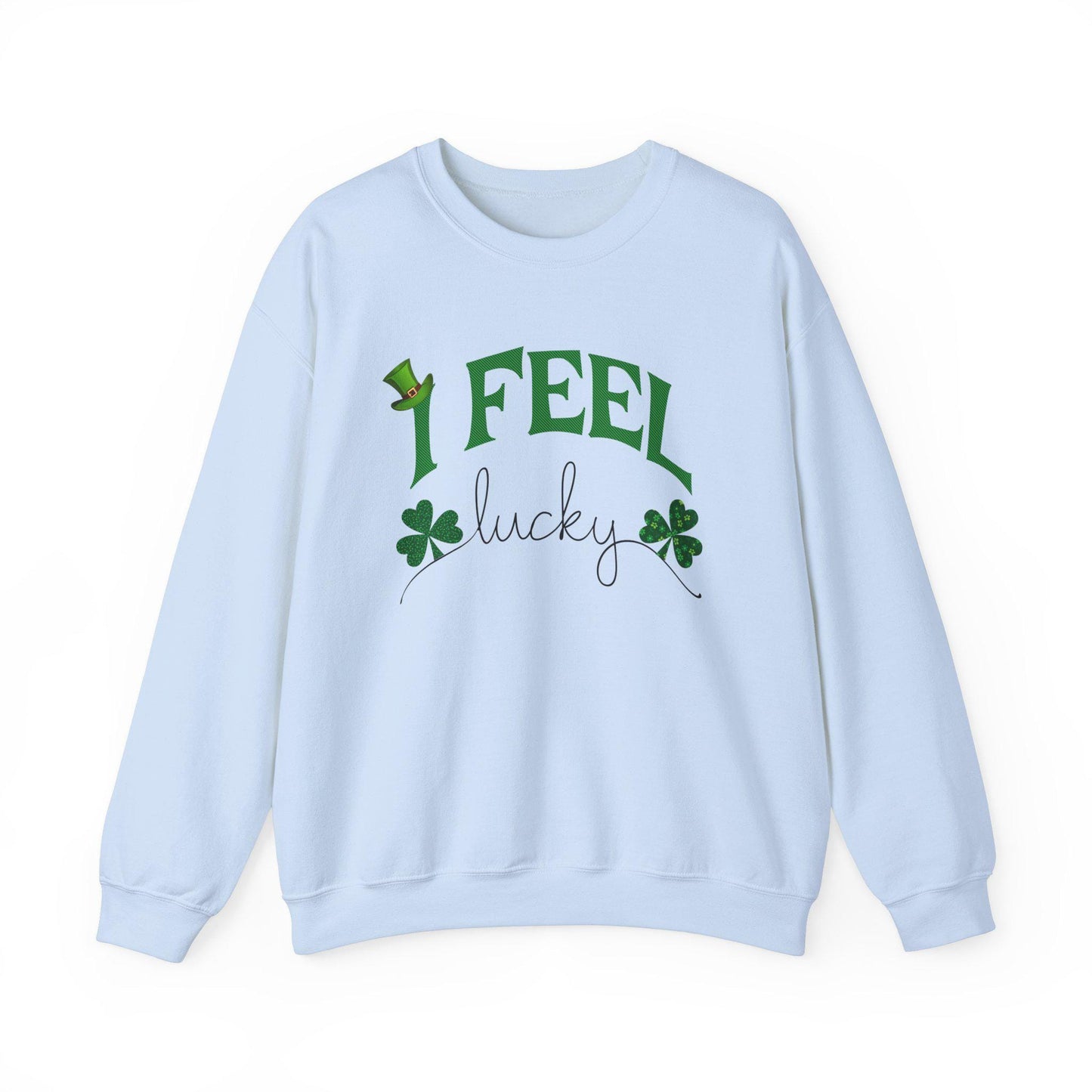 St Patrick's Day Unisex Sweatshirt, I Feel Lucky, Shamrock & Leprechaun Hat, Crewneck Jumper, Green Top, Lucky Charm, Irish Sweater