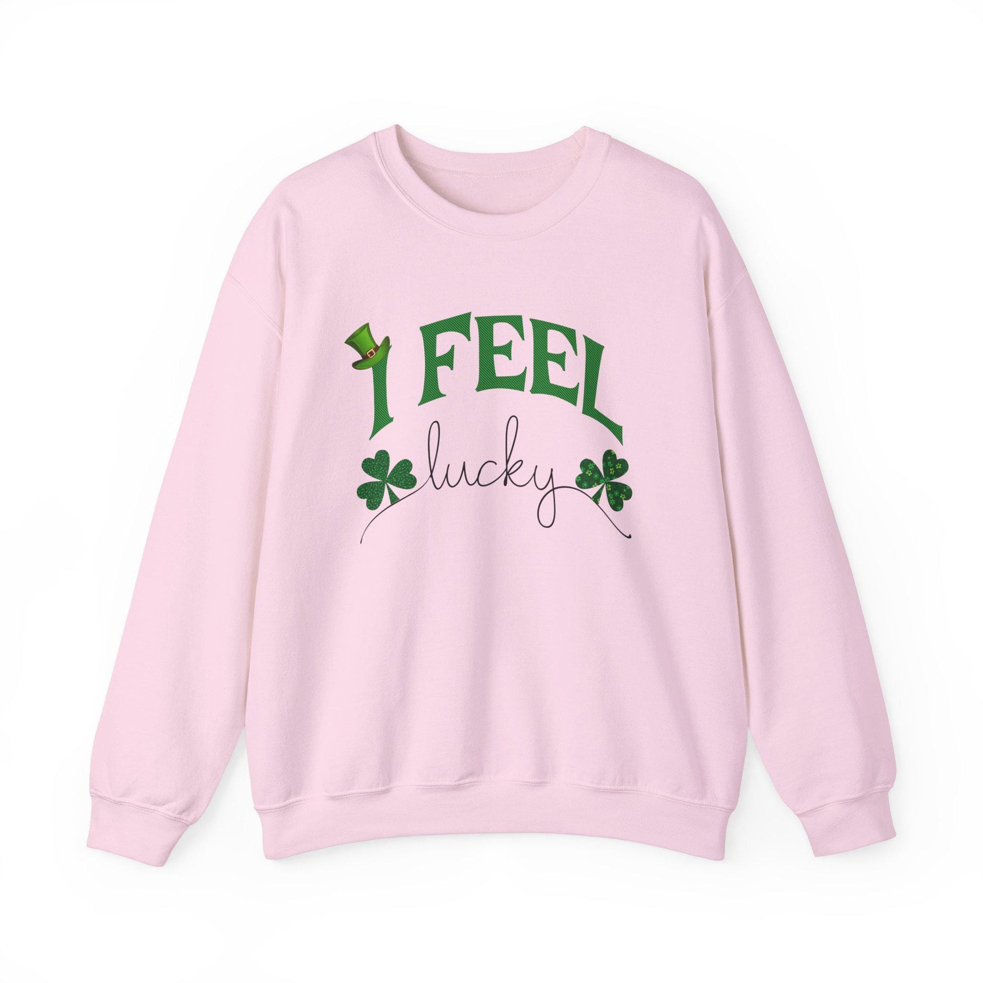 St Patrick's Day Unisex Sweatshirt, I Feel Lucky, Shamrock & Leprechaun Hat, Crewneck Jumper, Green Top, Lucky Charm, Irish Sweater