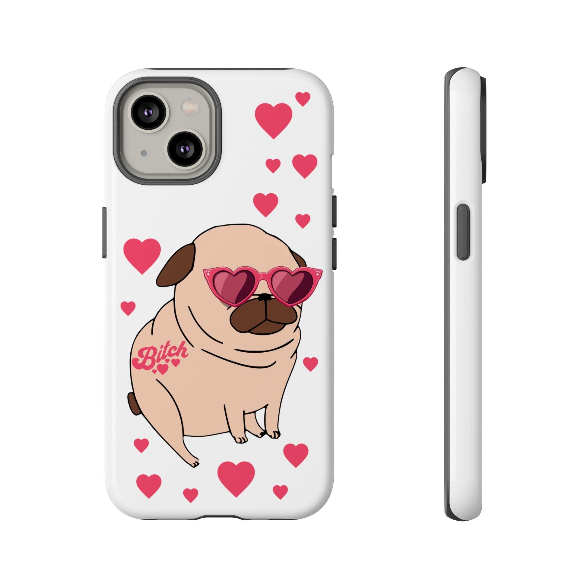 Funny Phone Case, Pug Cartoon, BitchTattoo, Funny Tough Case, Durable Cover, Funny Pug Case