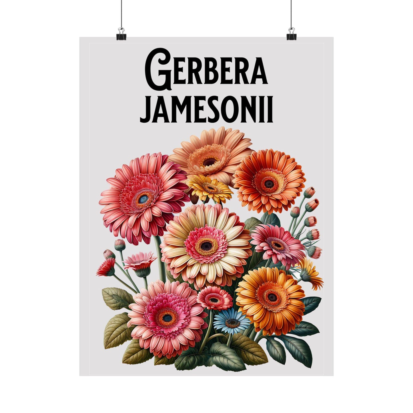 Gerbera Daisies Matte Poster, Floral Wall Art Print, Vintage Style Decor, Gerbera Jamesonii Scientific Name, Matte Vertical Poster, Colorful