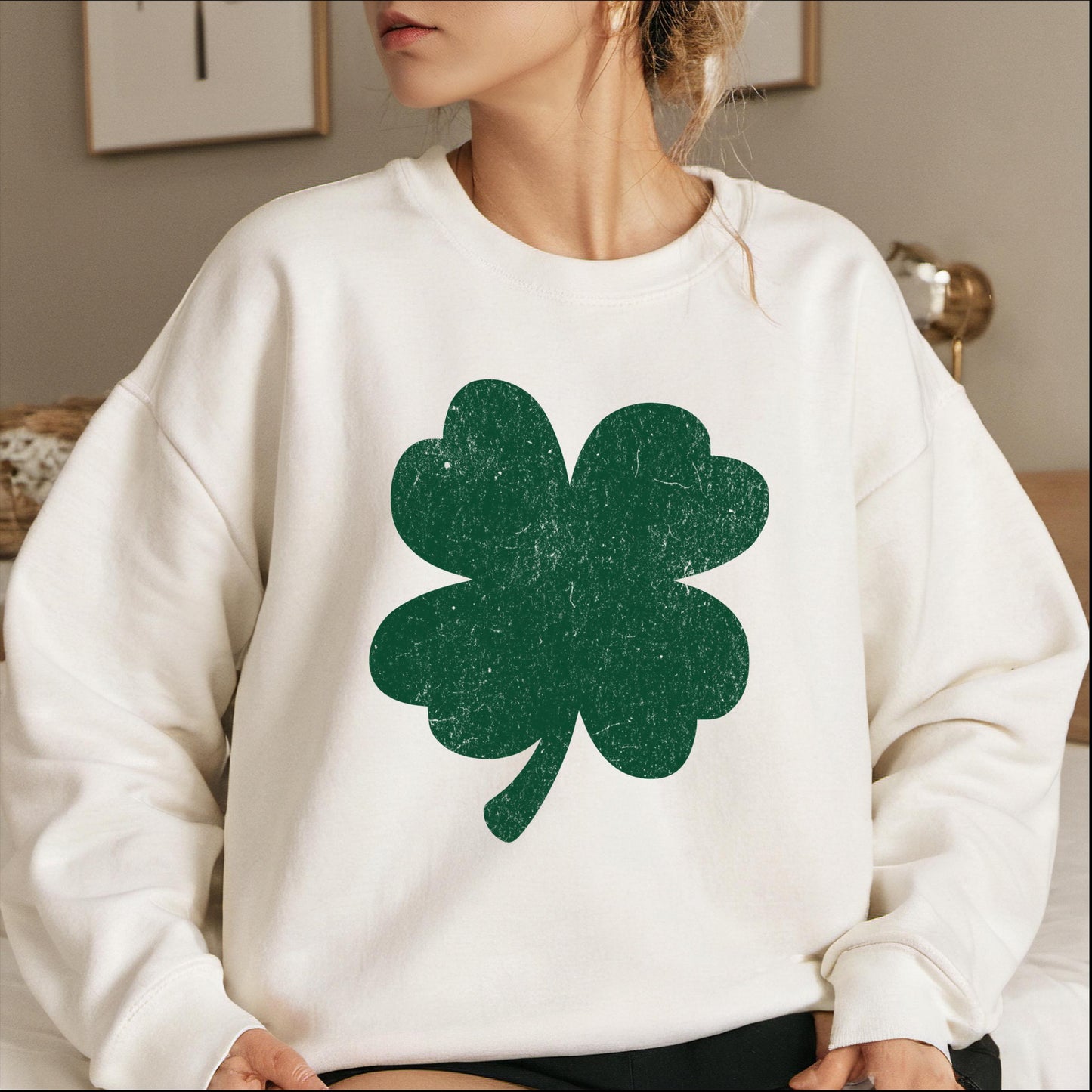 St Patrick's Day Shamrock Distressed Sweatshirt, Unisex Crewneck Jumper, Cozy Top for Irish Celebrations, Trendy Year-Round Casual Wear,