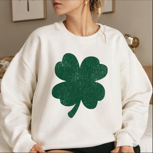 St Patrick's Day Shamrock Distressed Sweatshirt, Unisex Crewneck Jumper, Cozy Top for Irish Celebrations, Trendy Year-Round Casual Wear,