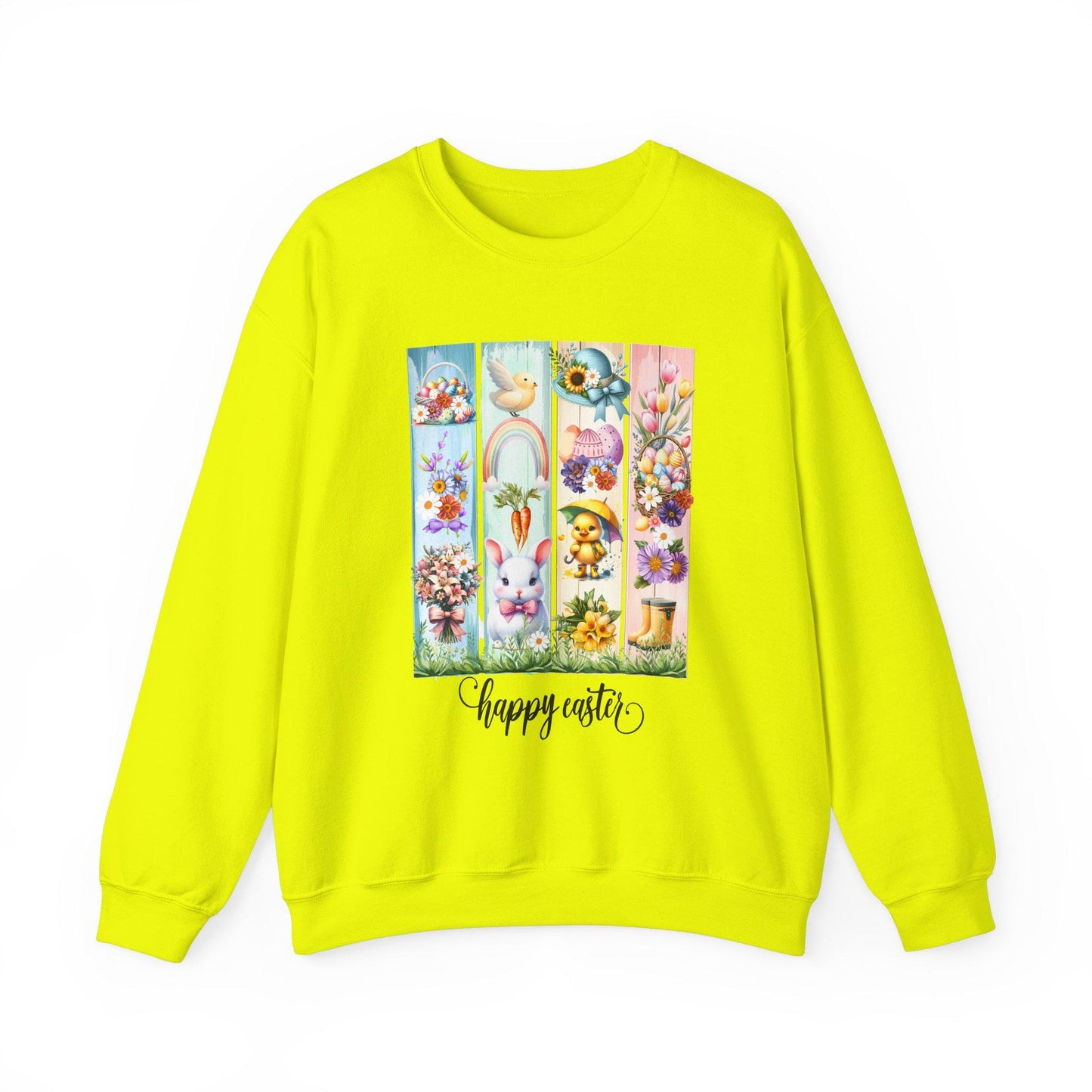 Easter Crewneck Sweatshirt, Pastel Colorful Bunny Duckling Flowers Rainbow, Spring Holiday Jumper, Easter Egg Hunt, Unisex Pullover, Easter