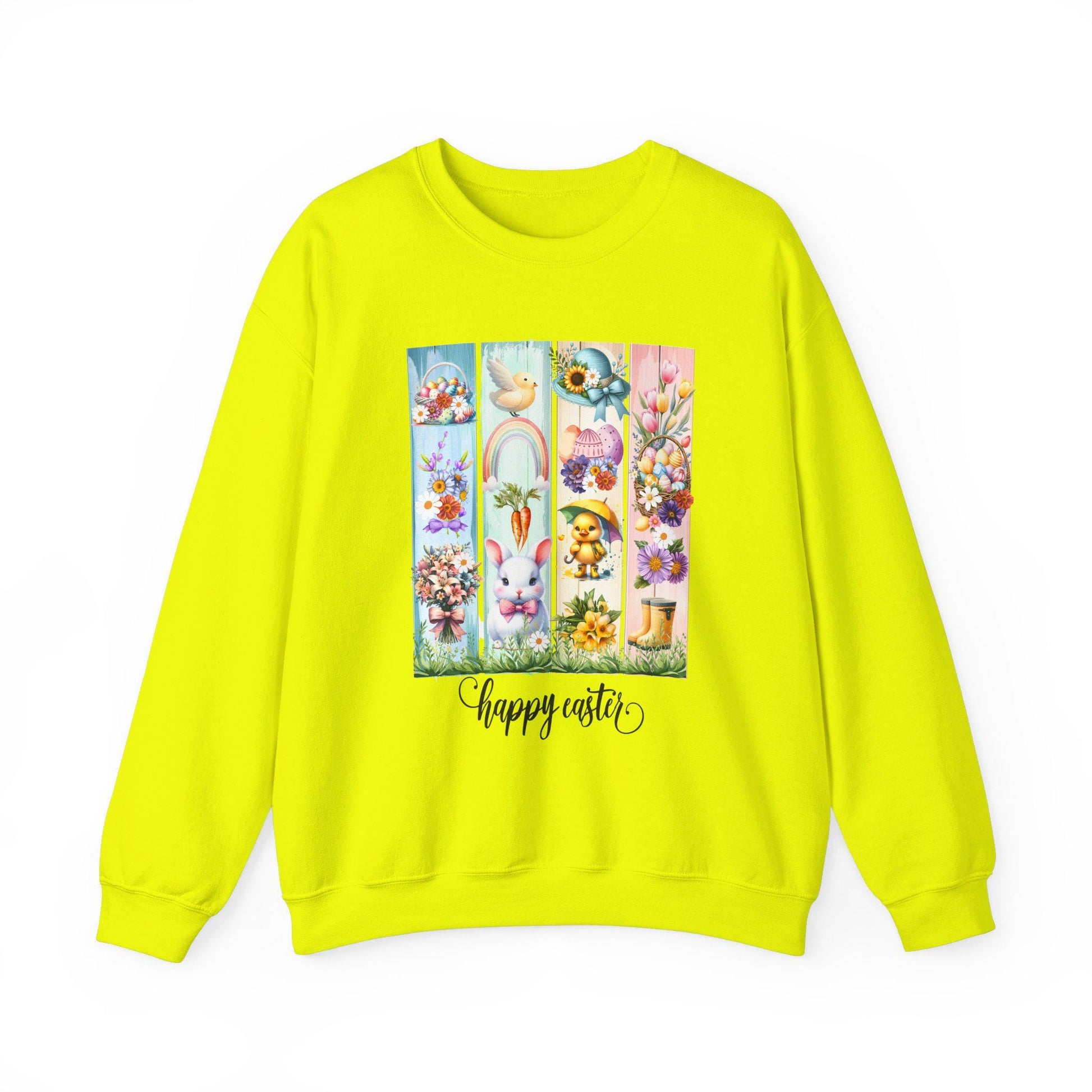 Easter Crewneck Sweatshirt, Pastel Colorful Bunny Duckling Flowers Rainbow, Spring Holiday Jumper, Easter Egg Hunt, Unisex Pullover, Easter