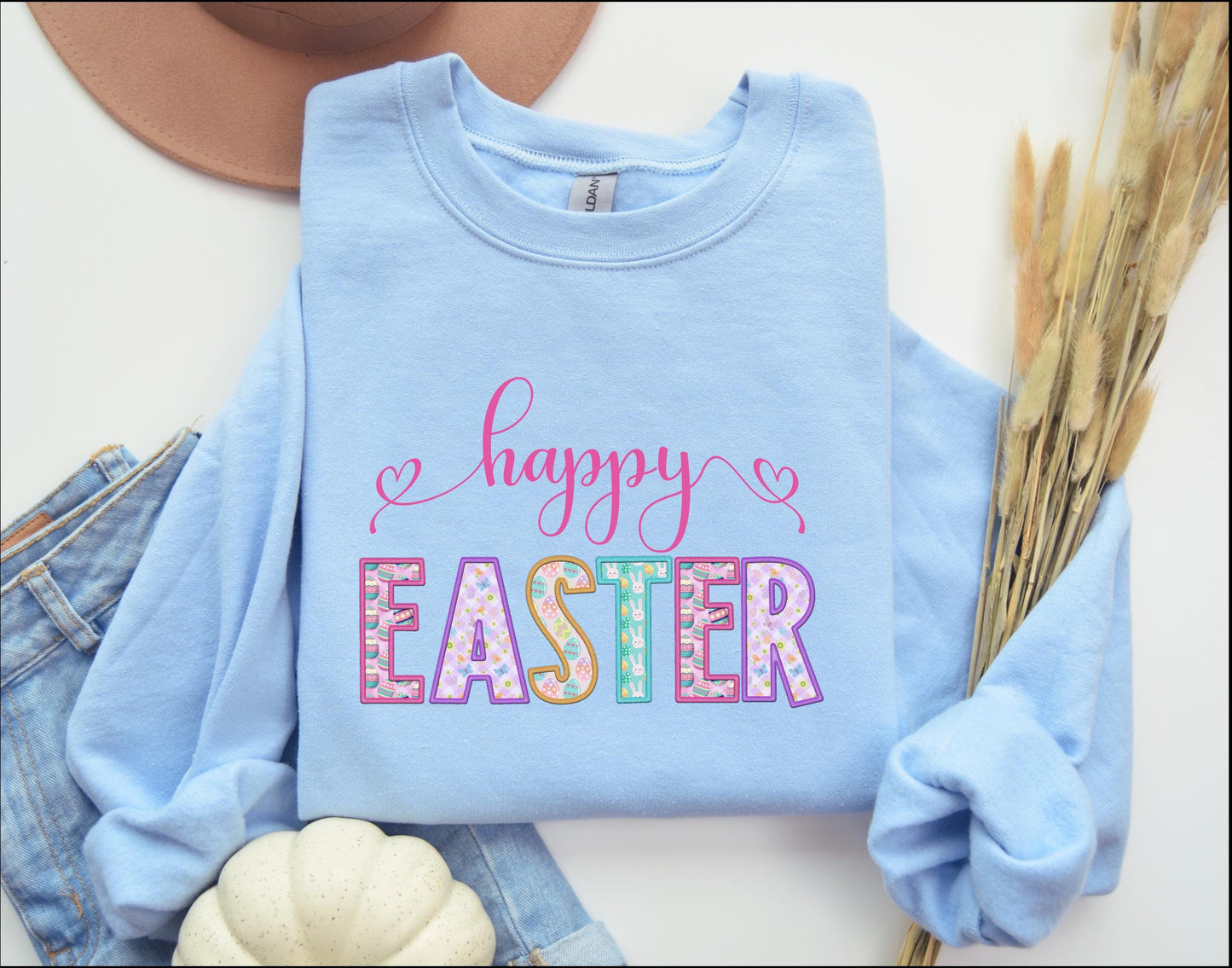 Happy Easter Sweatshirt, Happy Easter Unisex Crewneck Sweatshirt, Easter Sweater, Sweatshirt for Easter, Embroidered Easter Sweatshirt