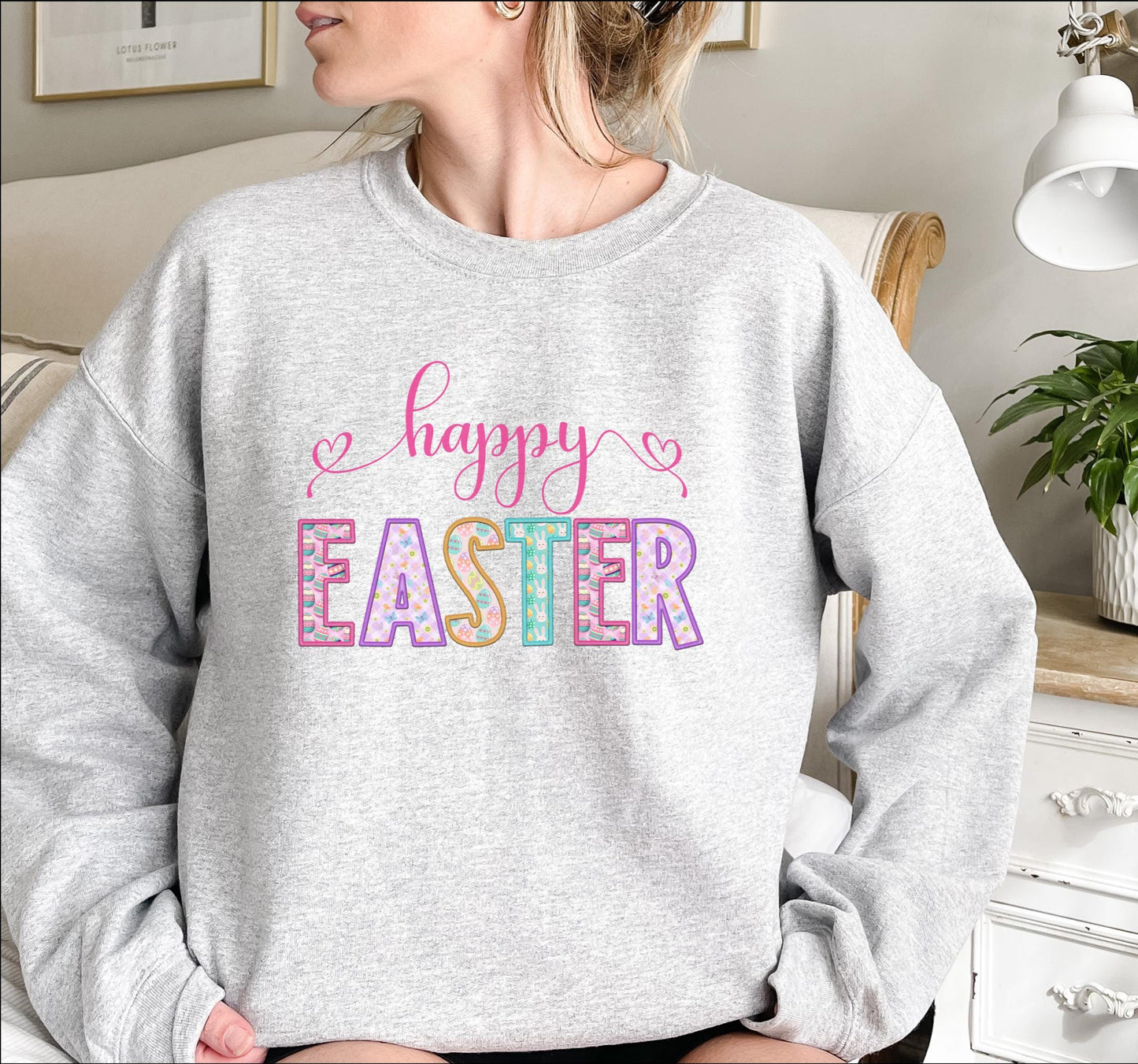 Happy Easter Sweatshirt, Happy Easter Unisex Crewneck Sweatshirt, Easter Sweater, Sweatshirt for Easter, Embroidered Easter Sweatshirt