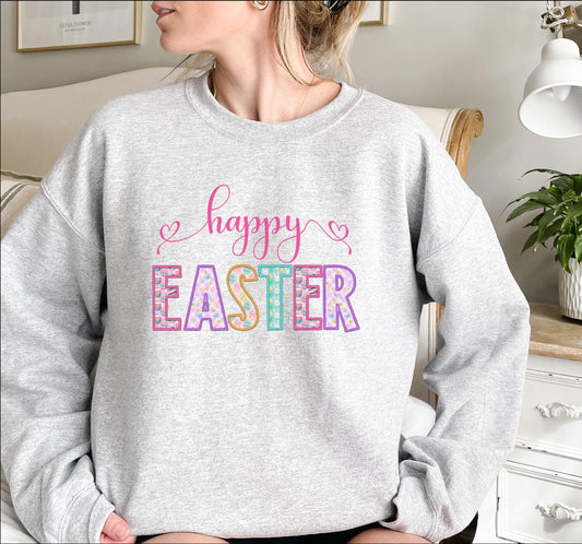 Happy Easter Sweatshirt, Happy Easter Unisex Crewneck Sweatshirt, Easter Sweater, Sweatshirt for Easter, Embroidered Easter Sweatshirt
