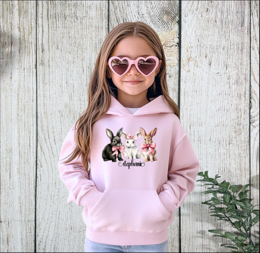 Personalized kids Easter Sweatshirt, Easter Bunny Kids Hoodie, Child's Name Bunny Hooded Sweatshirt, Easter Bunny Kids Jumper, Easter Kid's