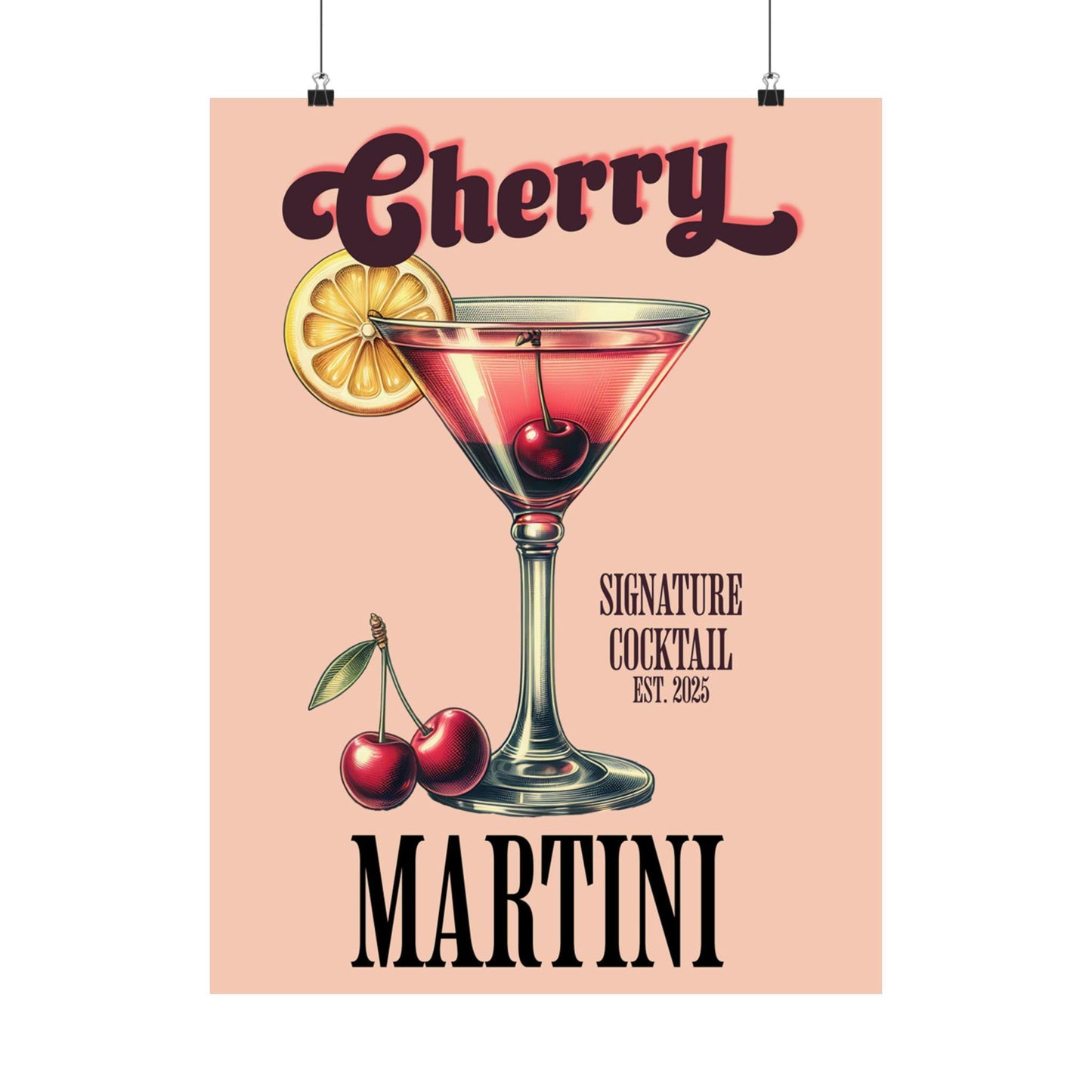 Cherry Martini Vintage Poster, Cocktail Wall Art, Bar Decor, Gift for Bartenders, Home Bar Decor, Party Decoration, Housewarming Gift