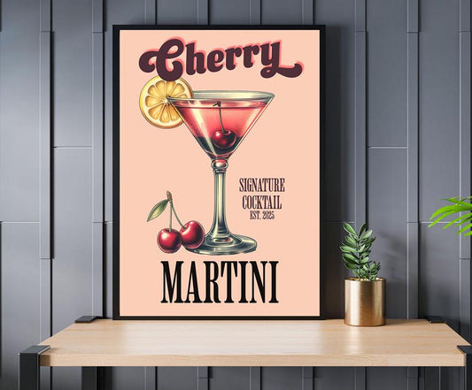 Cherry Martini Vintage Poster, Cocktail Wall Art, Bar Decor, Gift for Bartenders, Home Bar Decor, Party Decoration, Housewarming Gift