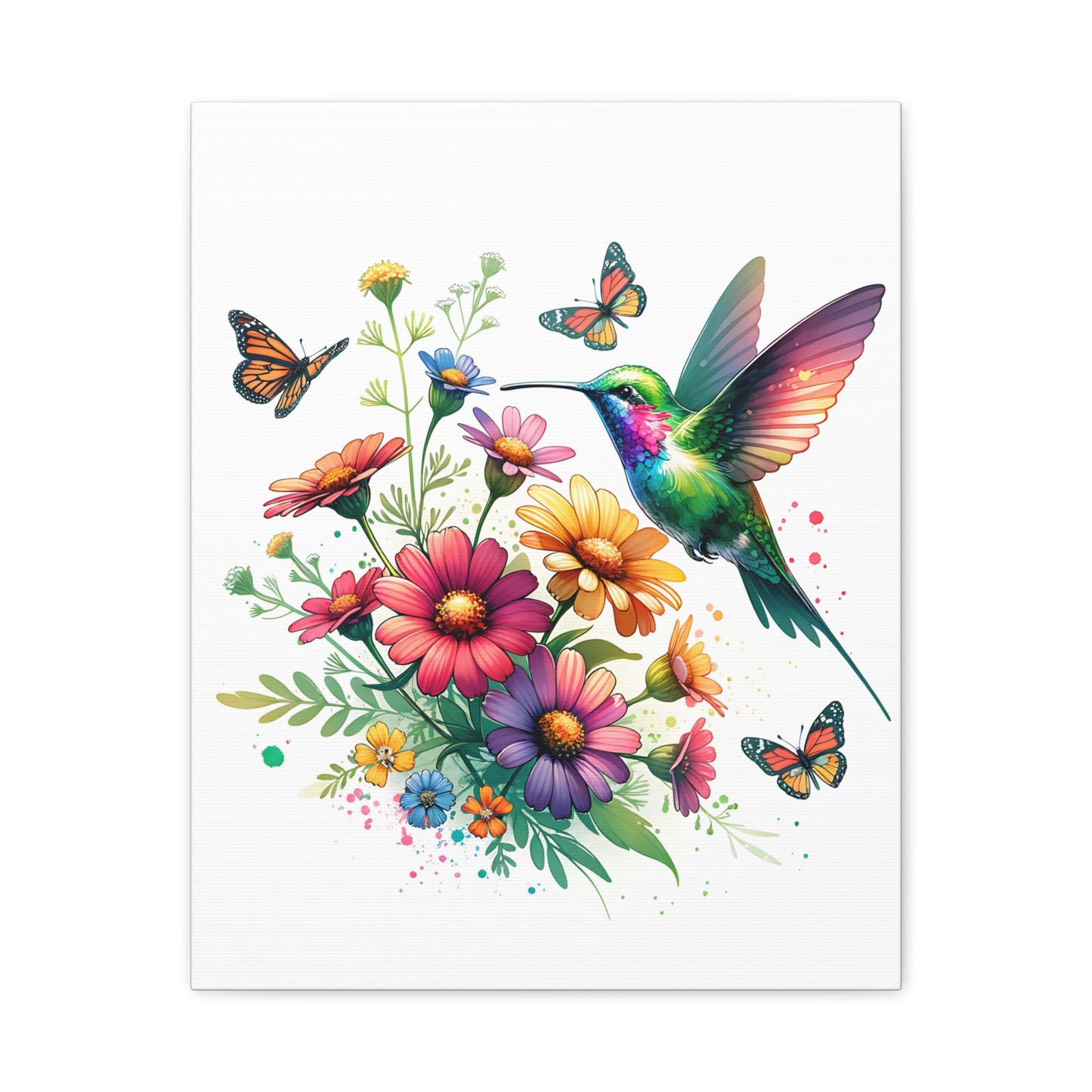 Colorful Hummingbird Art Canvas, Vibrant Floral Wall Decor, Boho Chic Home Art, Butterfly Gallery Wall, Nature Lover Gift, 1.25" Stretched