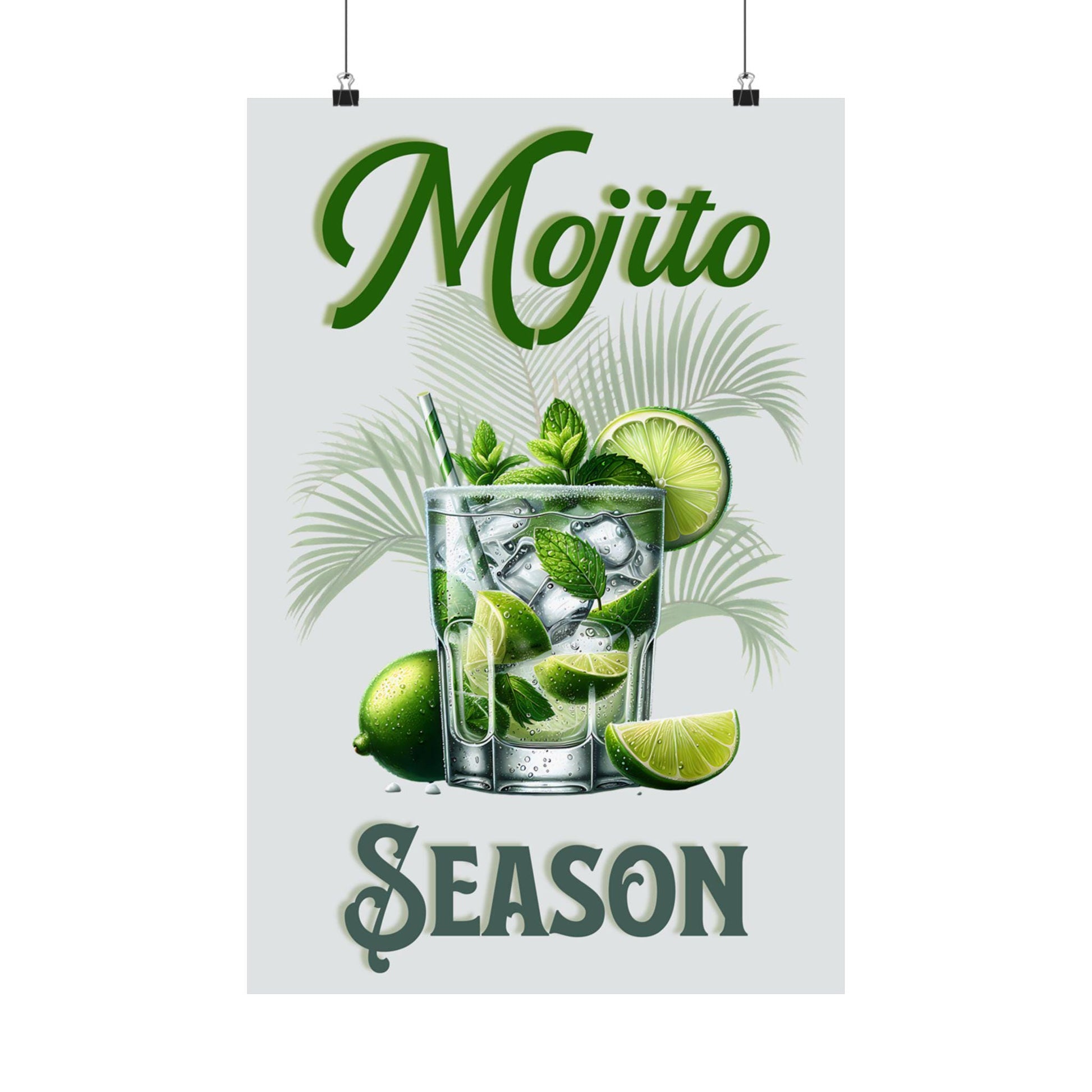 Vintage Mojito Season Matte Vertical Poster, Home Bar Decor, Housewarming Gift, Retro Kitchen Art, Cocktail Wall Art, Beverage Print
