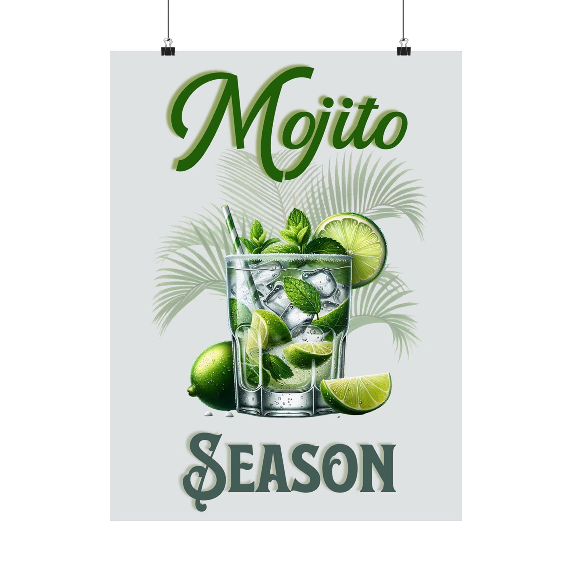 Vintage Mojito Season Matte Vertical Poster, Home Bar Decor, Housewarming Gift, Retro Kitchen Art, Cocktail Wall Art, Beverage Print