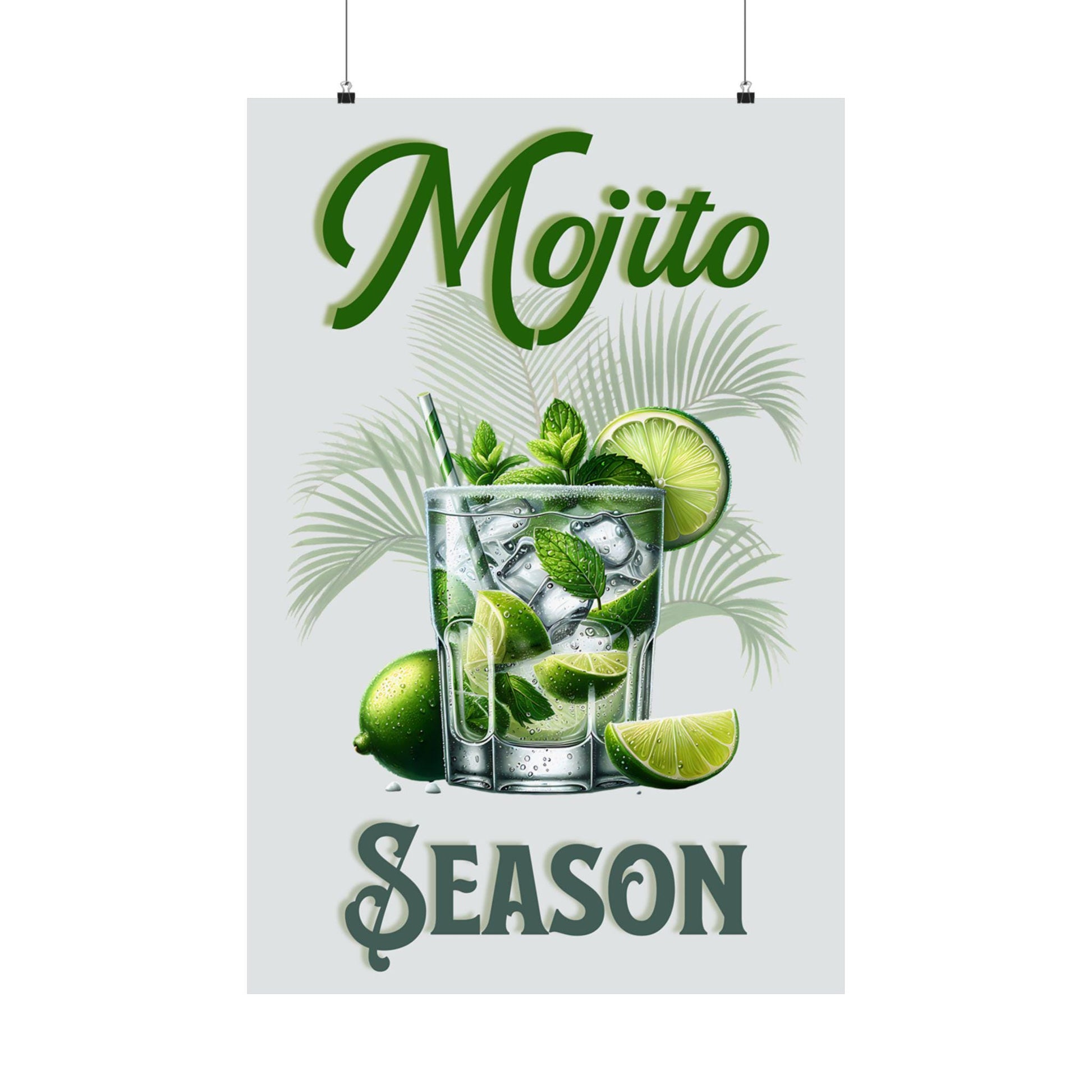 Vintage Mojito Season Matte Vertical Poster, Home Bar Decor, Housewarming Gift, Retro Kitchen Art, Cocktail Wall Art, Beverage Print