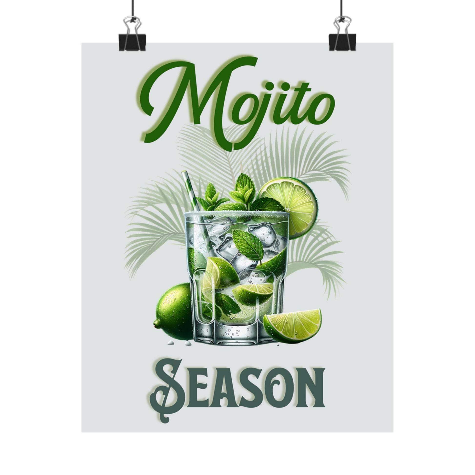 Vintage Mojito Season Matte Vertical Poster, Home Bar Decor, Housewarming Gift, Retro Kitchen Art, Cocktail Wall Art, Beverage Print