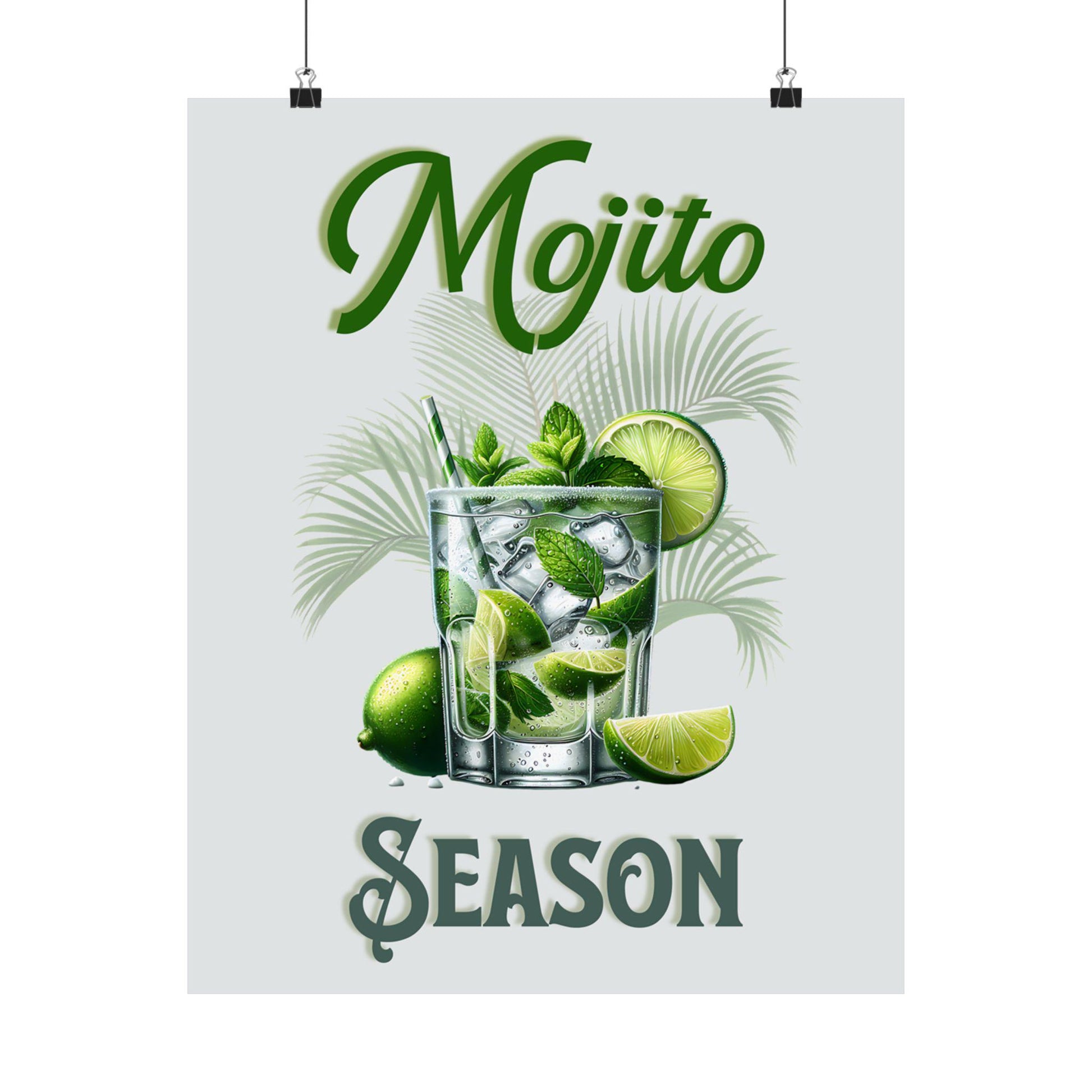 Vintage Mojito Season Matte Vertical Poster, Home Bar Decor, Housewarming Gift, Retro Kitchen Art, Cocktail Wall Art, Beverage Print