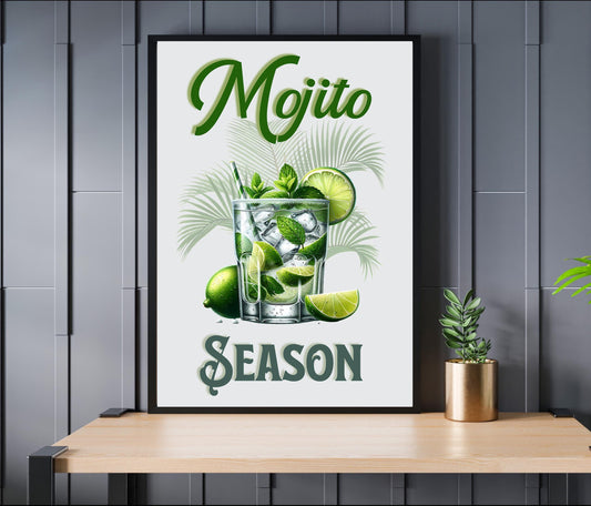 Vintage Mojito Season Matte Vertical Poster, Home Bar Decor, Housewarming Gift, Retro Kitchen Art, Cocktail Wall Art, Beverage Print
