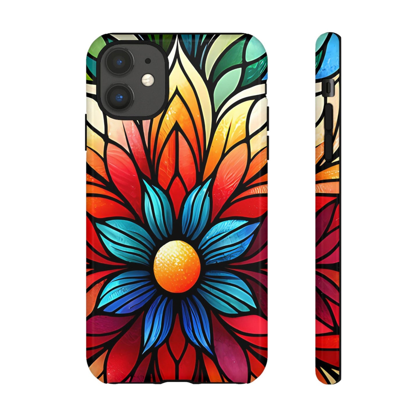 Stained Glass Floral Phone Case, Tough Cases, Colorful Flower Design, Artistic Phone Cover, iphone 11 12 13 14 15 16