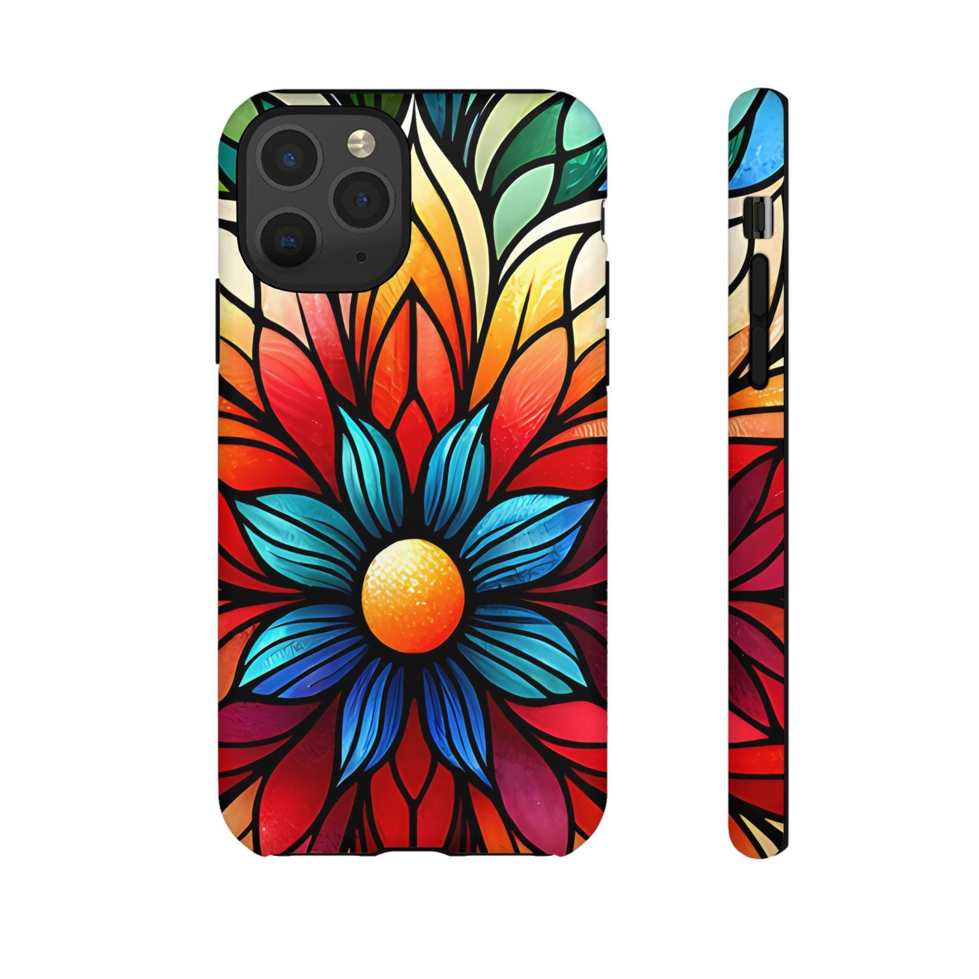 Stained Glass Floral Phone Case, Tough Cases, Colorful Flower Design, Artistic Phone Cover, iphone 11 12 13 14 15 16