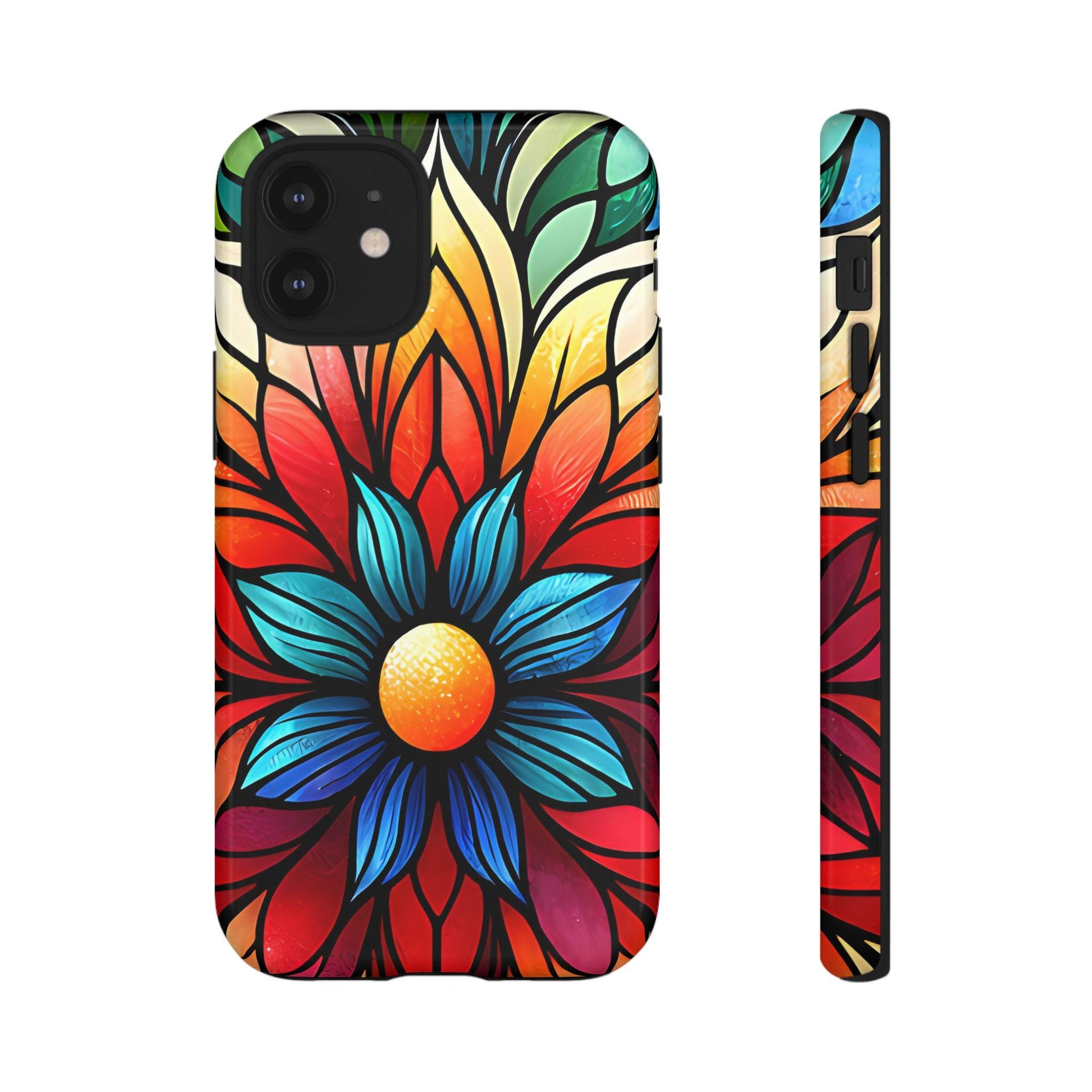 Stained Glass Floral Phone Case, Tough Cases, Colorful Flower Design, Artistic Phone Cover, iphone 11 12 13 14 15 16